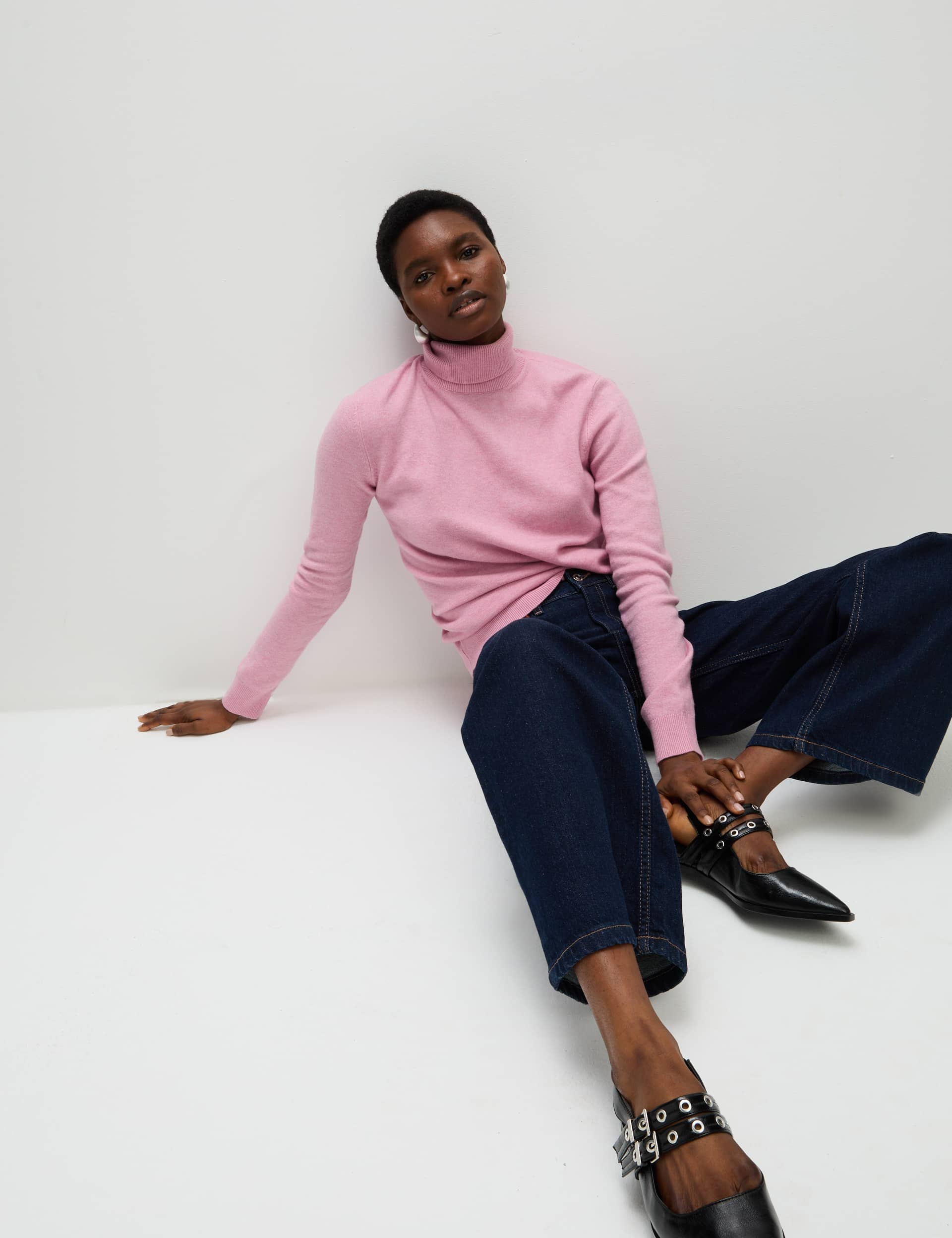 M&S Collection Women's Air-Yarn Roll Neck Jumper - Rose Pink, Buttercup,Rose Pink,Pink Shell,Bitter 