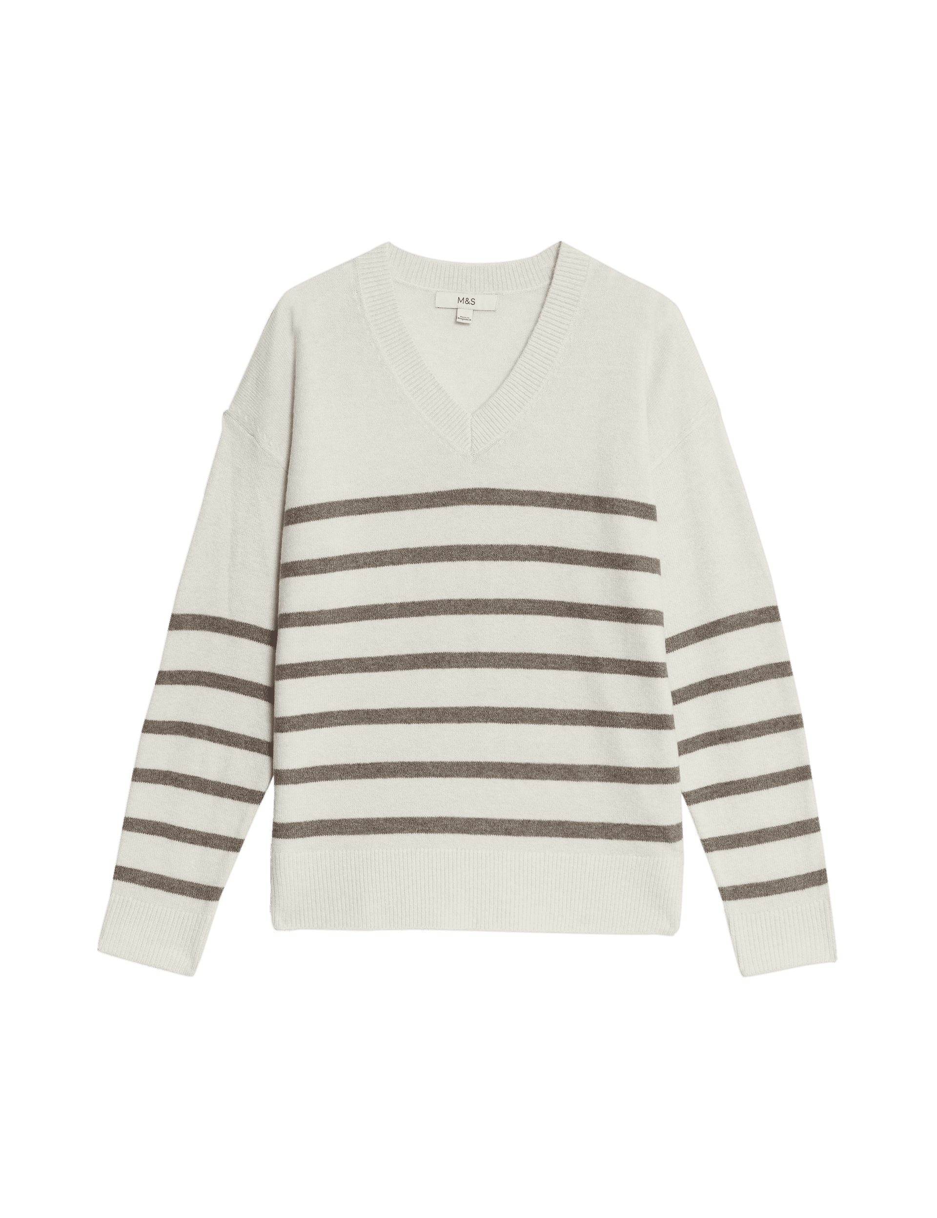 M&S Collection Women's Air-Yarn Striped V-Neck Jumper - Light Natural, Nutmeg,Light Natural