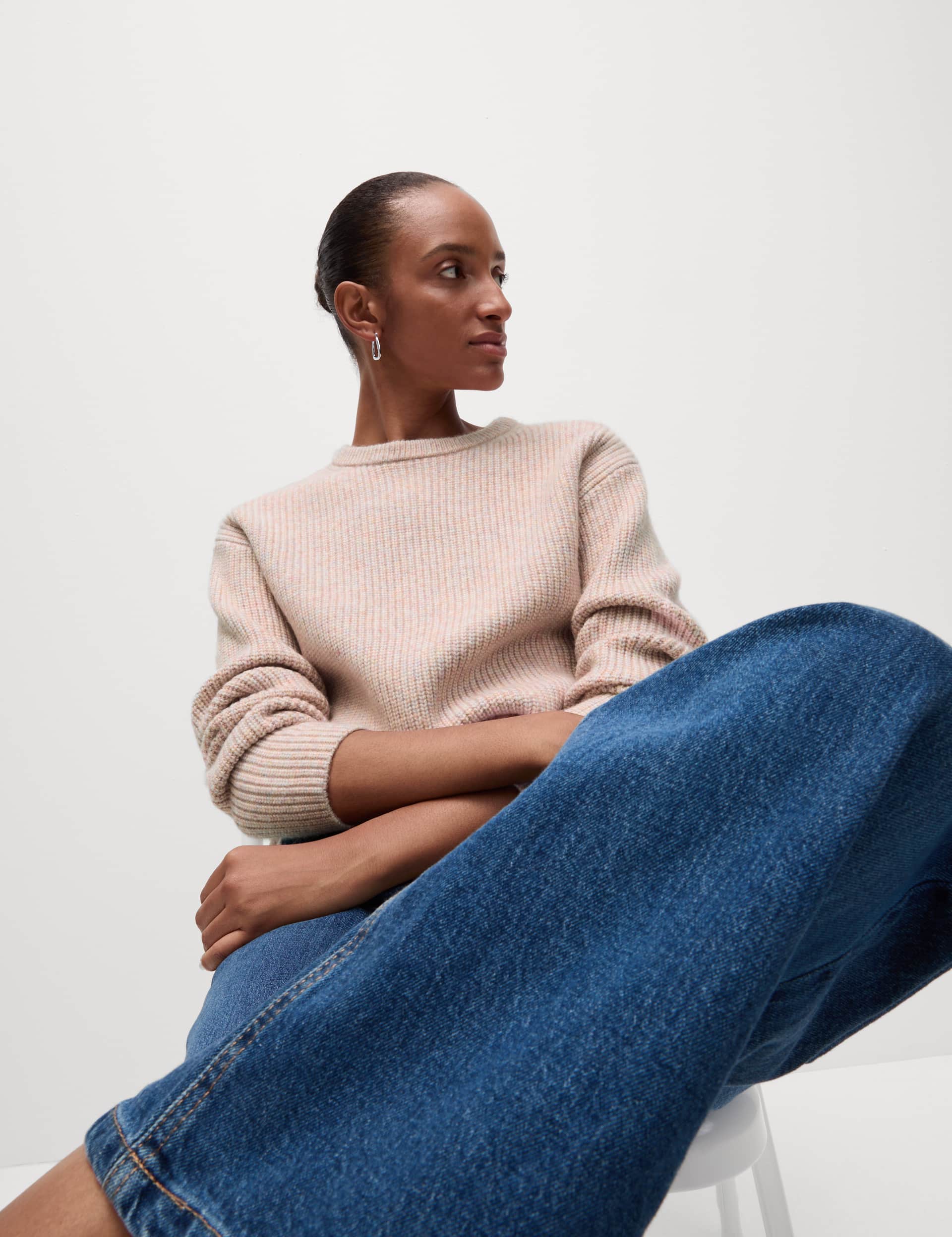 M&S Women's Cloud-Yarn Textured Crew Neck Jumper