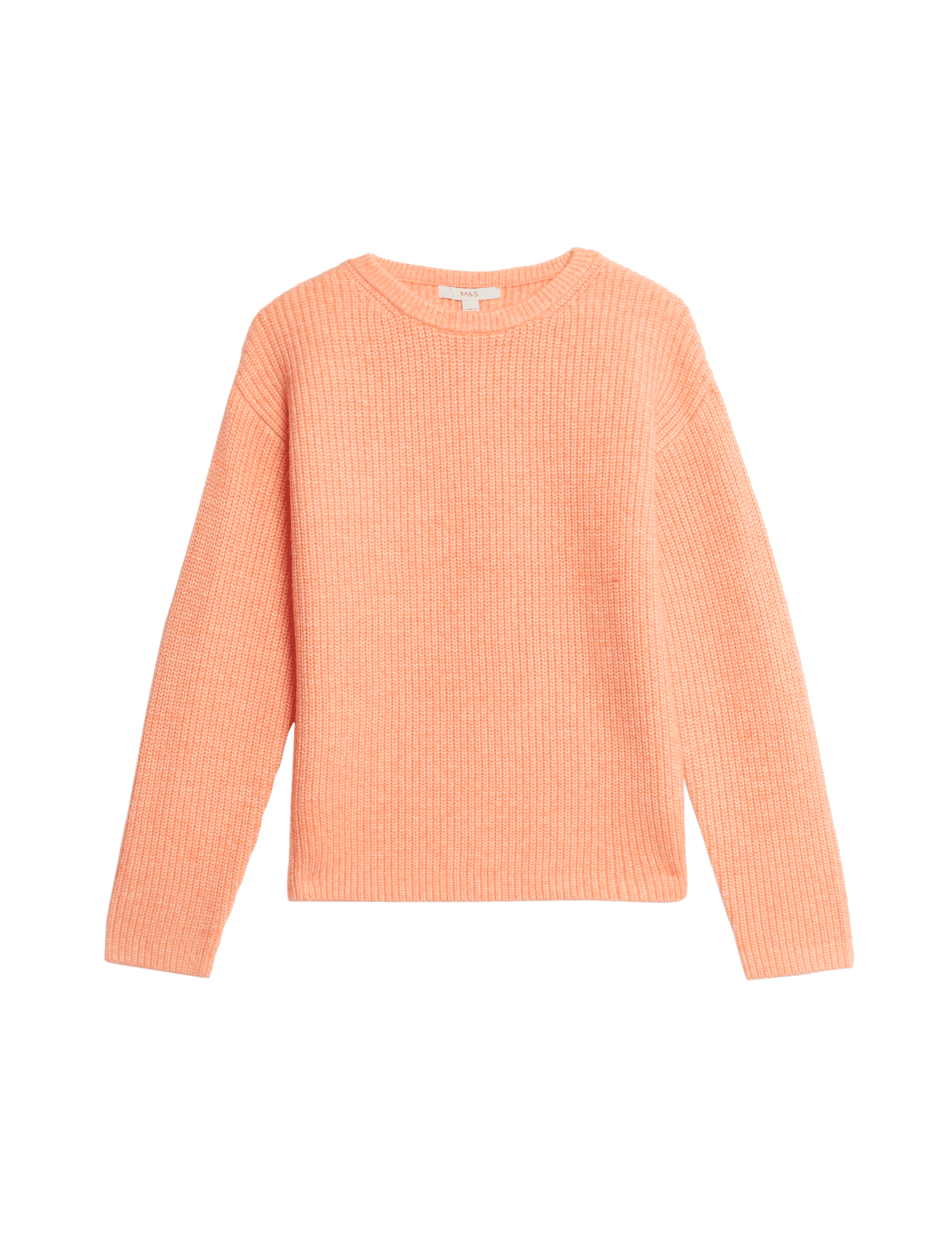 M&S Collection Women's Cloud-Yarn Textured Crew Neck Jumper - Bright Peach, Mocha,Light Natural,Ice 