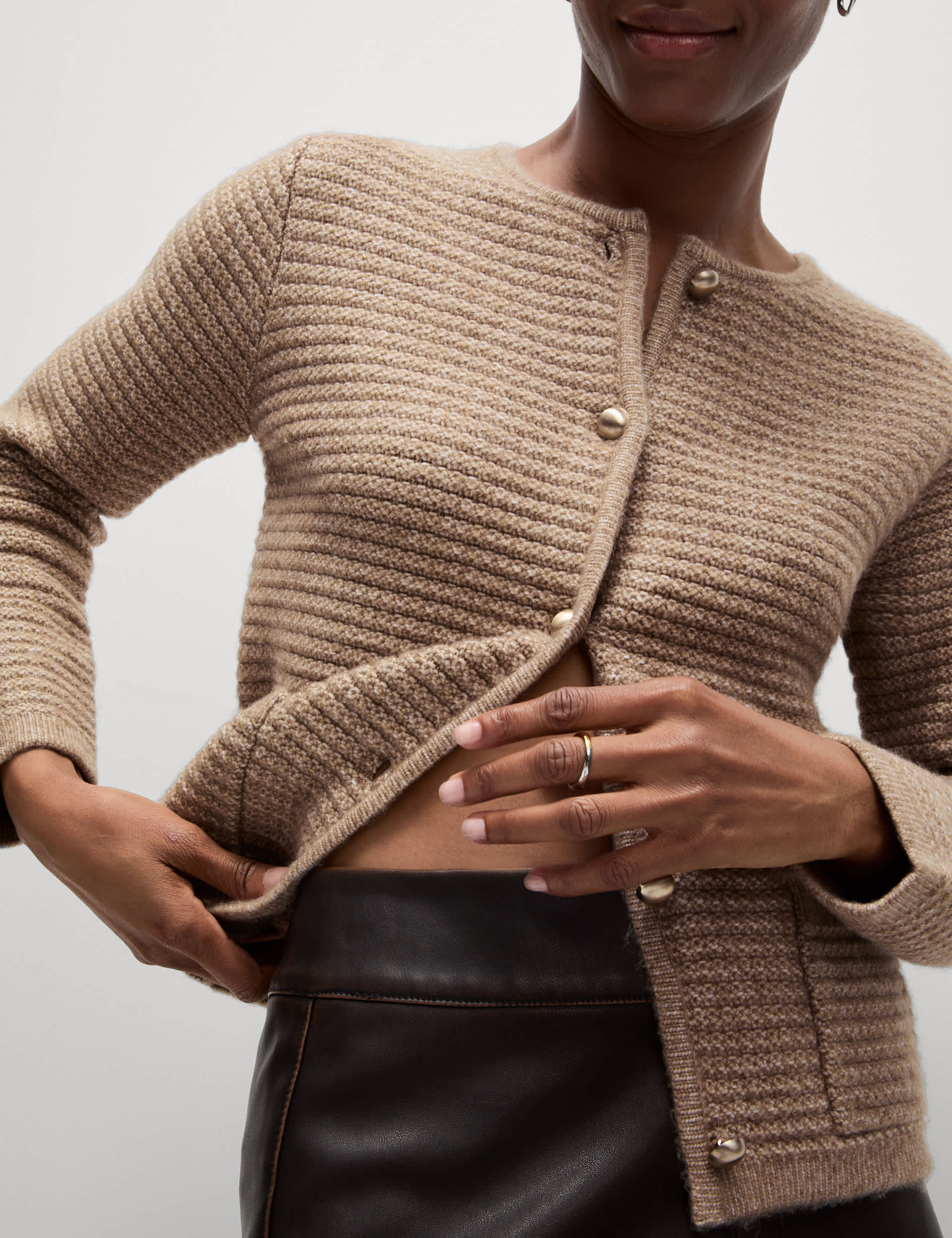 M&S Women's Cloud-Yarn Textured Crew Neck Cardigan