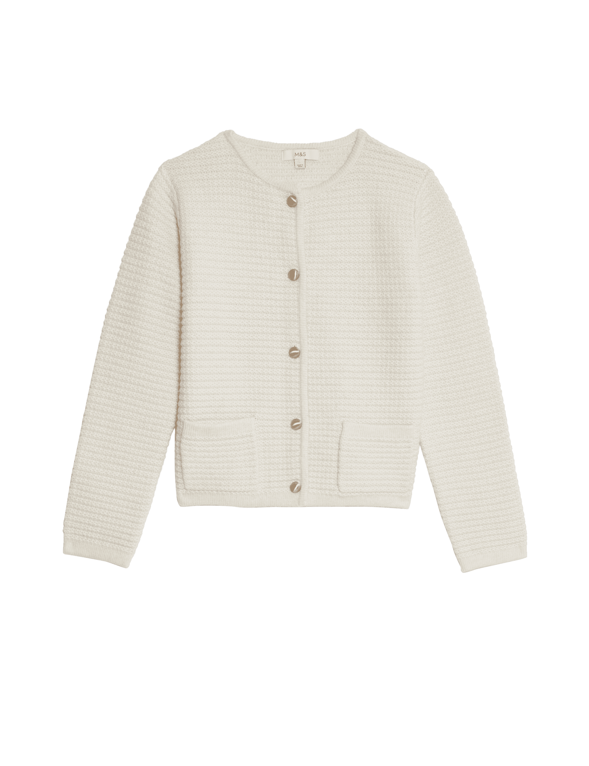 M&S Collection Women's Cloud-Yarn Textured Crew Neck Cardigan - M - Light Natural, Dusted Lilac,Ligh