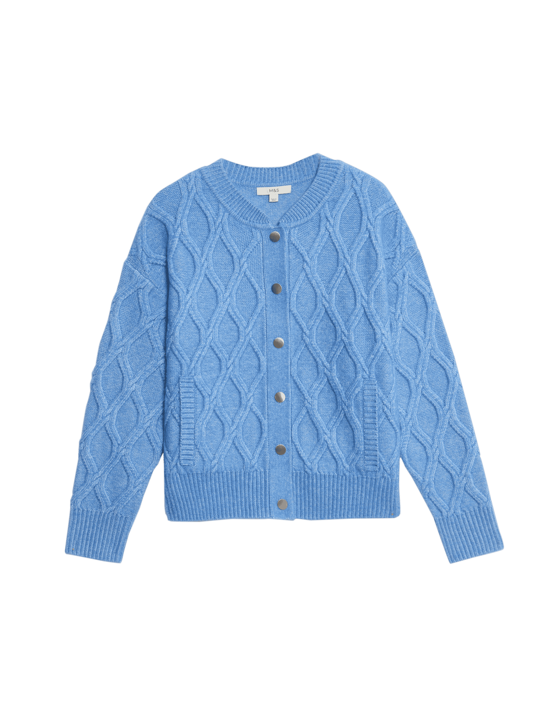 M&S Collection Women's Cable Knit Cloud-Yarn Bomber Cardigan - Fresh Blue, Grey,Fresh Blue