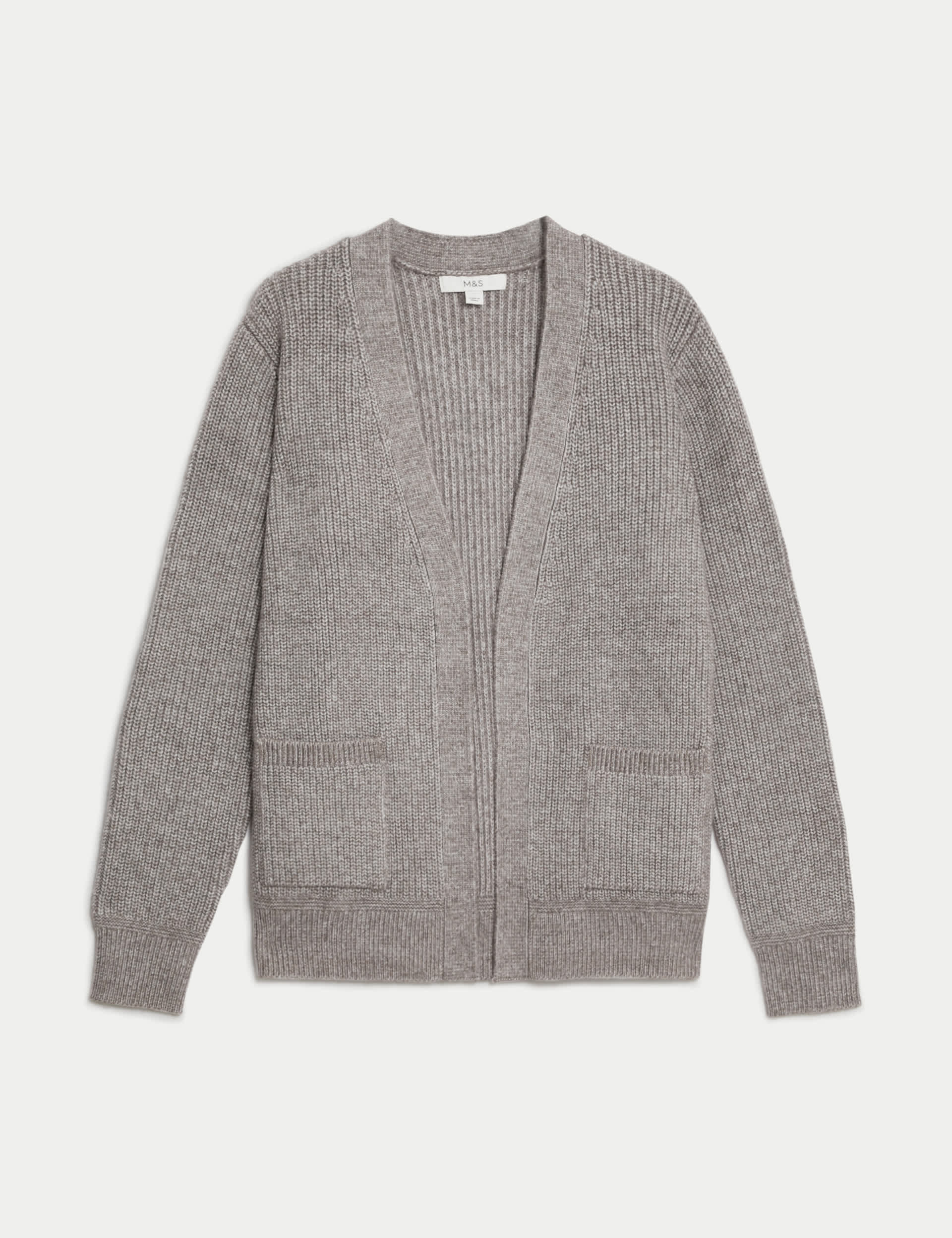 M&S Women's Ribbed Edge to Edge Relaxed Cardigan - M - Nutmeg, Nutmeg,Grey