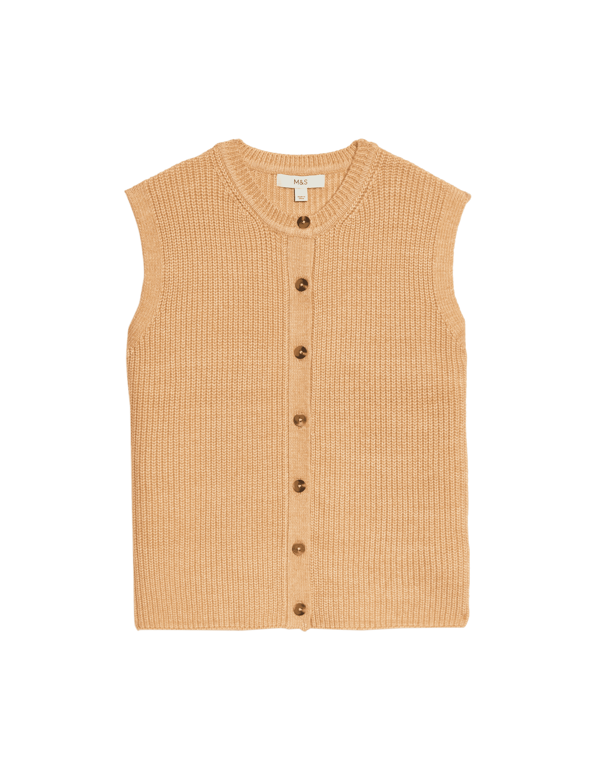 M&S Collection Women's Cloud-yarn Knitted Crew Neck Waistcoat - M - Butterscotch, Dark Olive,Butters