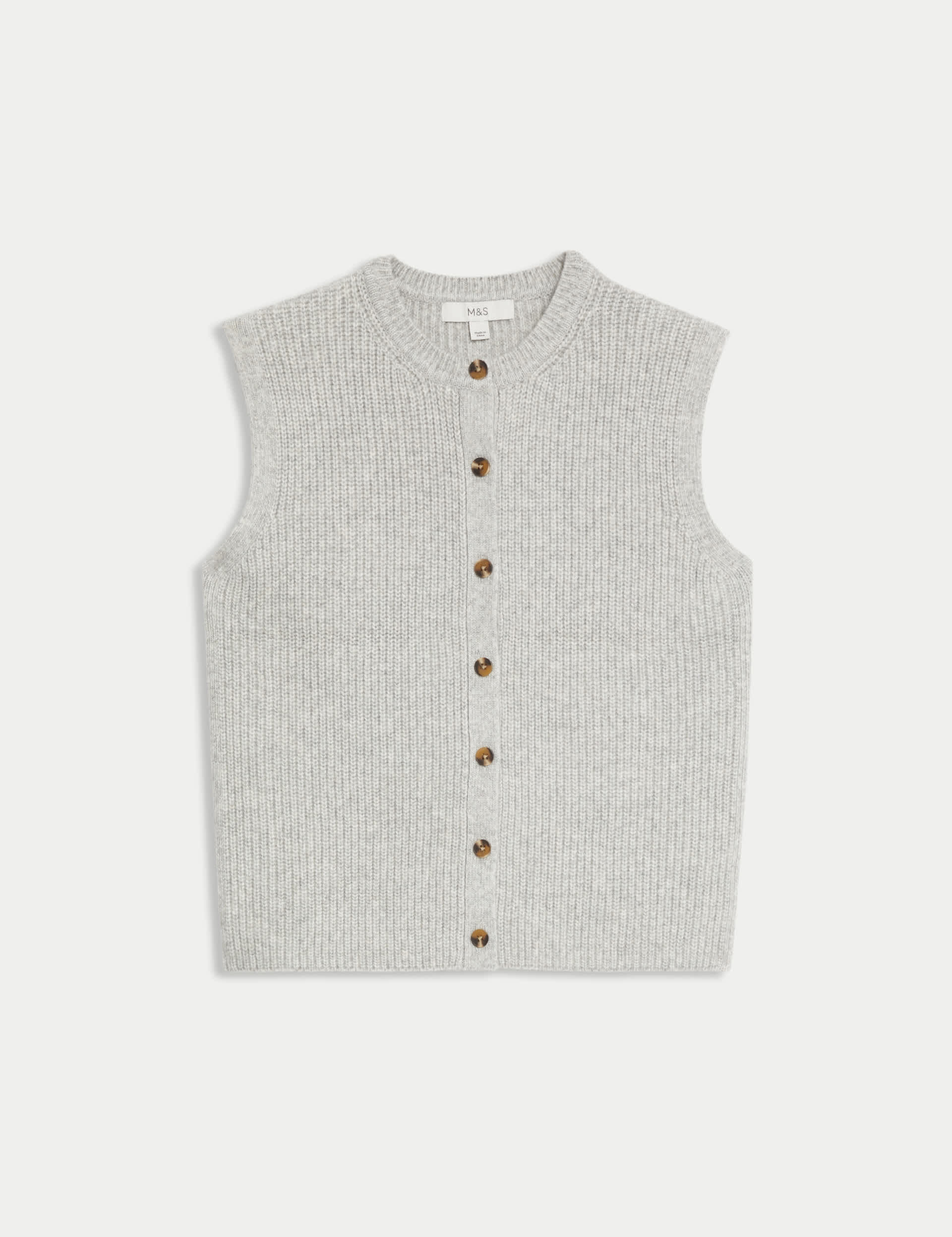 M&S Women's Cloud-yarn Knitted Crew Neck Waistcoat - M - Grey, Beige,Grey