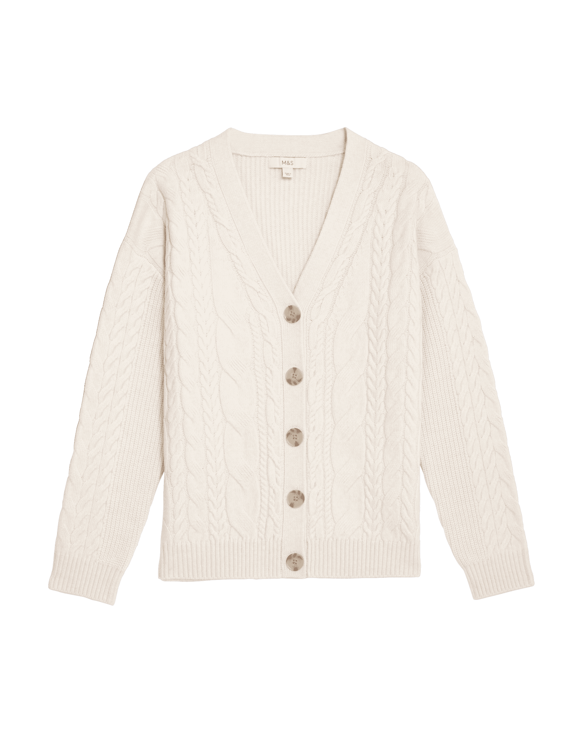 M&S Collection Women's Textured V-Neck Relaxed Fit Cardigan - M - Light Natural, Light Natural,Nutme