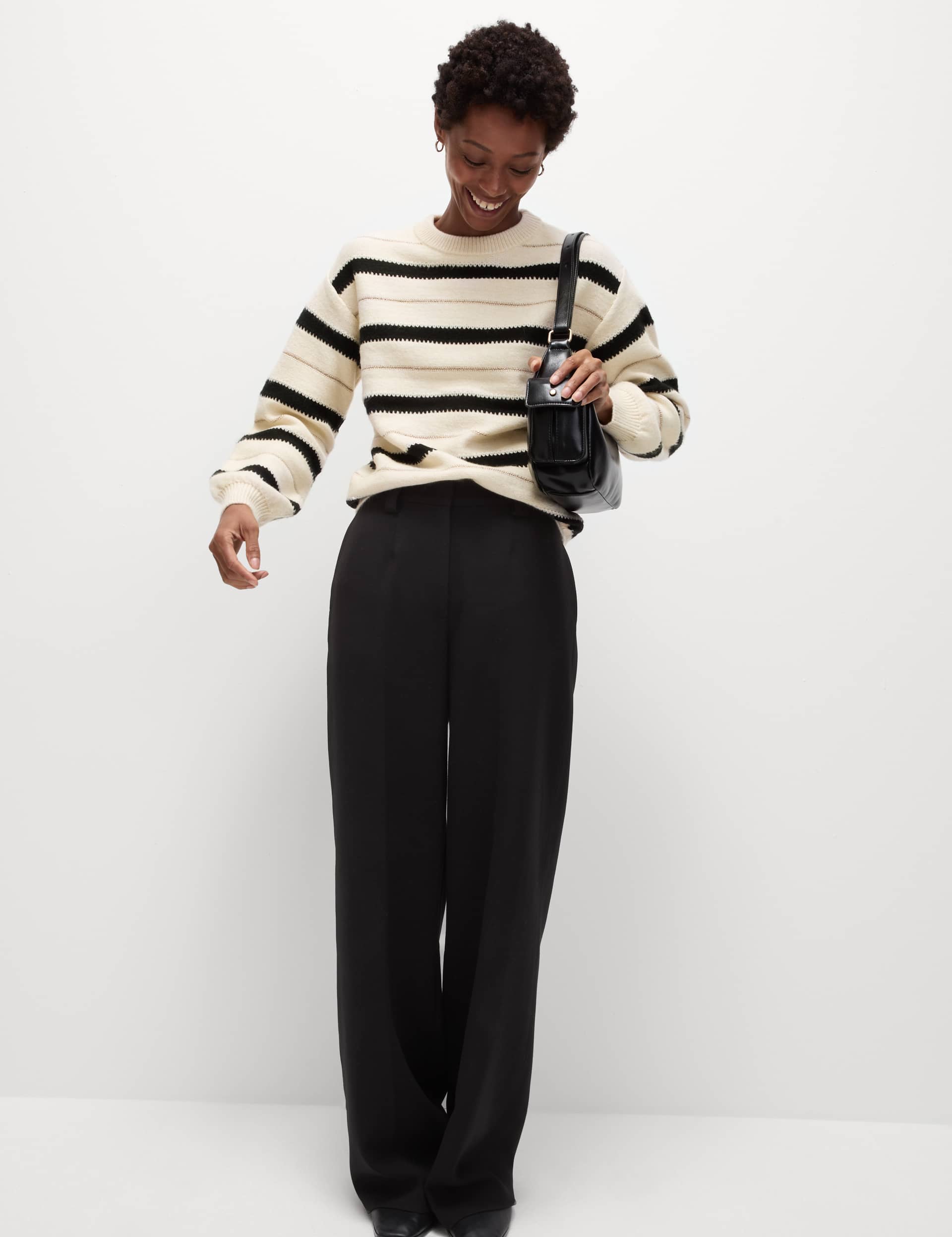 M&S Women's Cloud-Yarn Striped Crew Neck Jumper