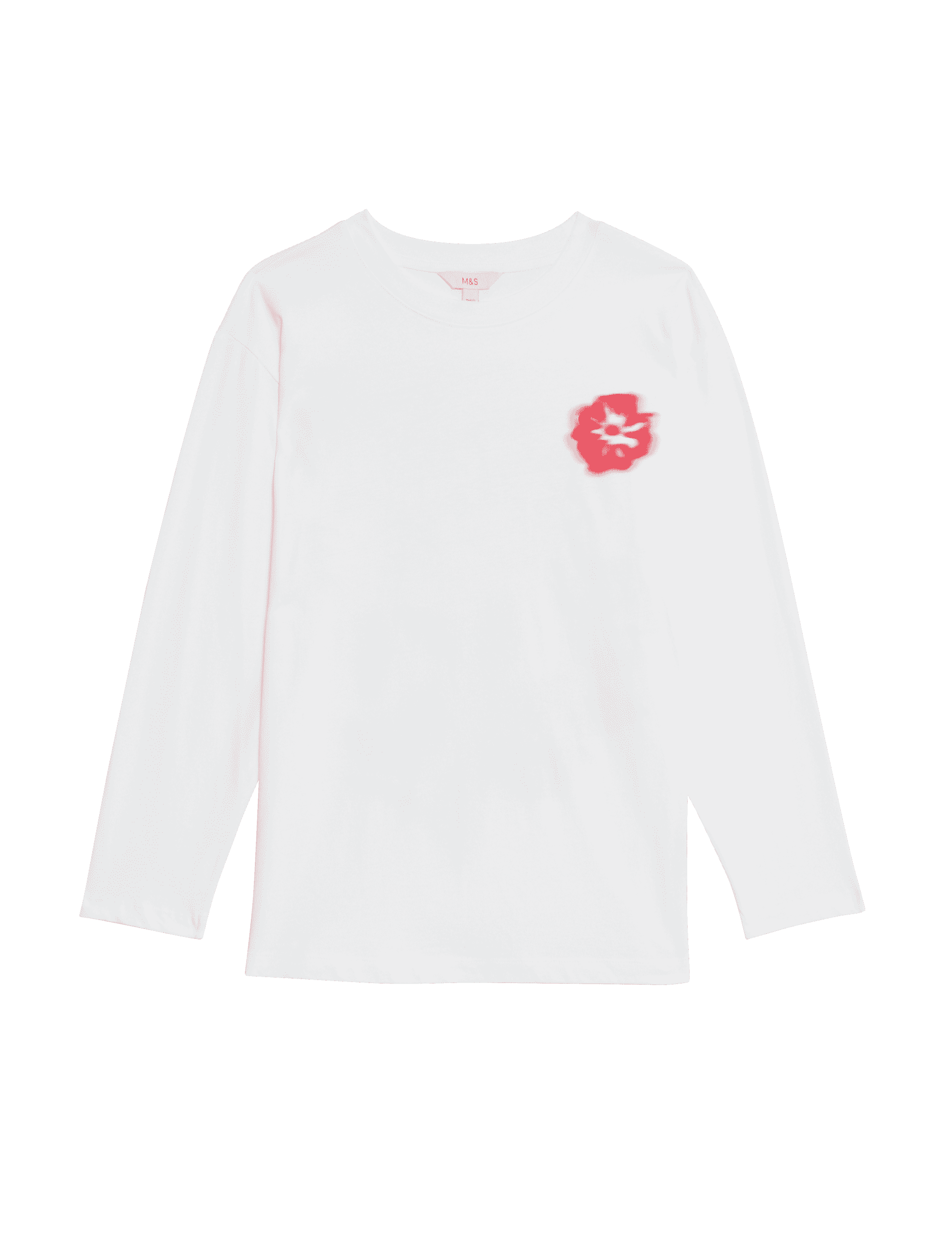 M&S Collection Women's Pure Cotton Long Sleeve Graphic T-Shirt - 20 - White Mix, White Mix