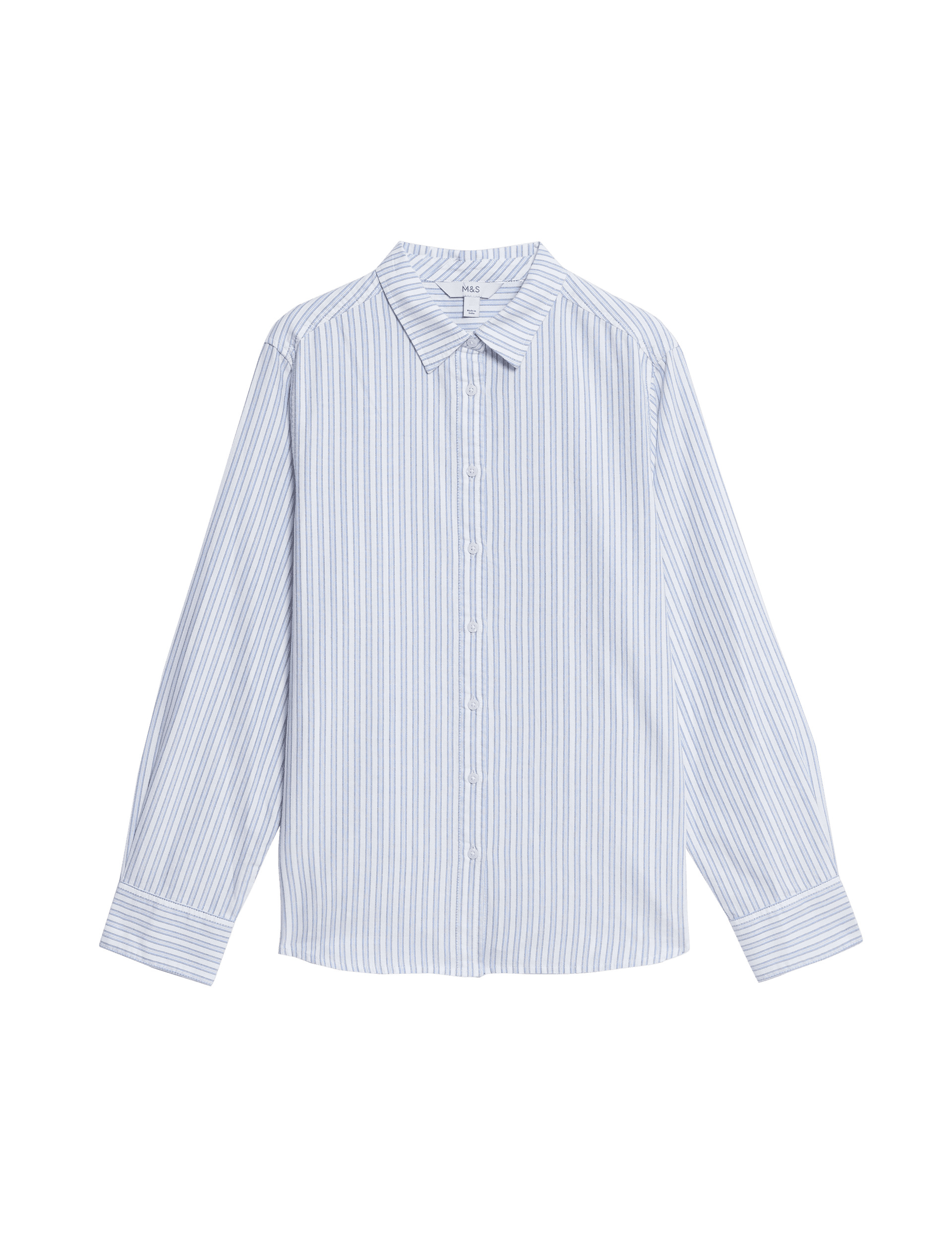 M&S Collection Women's Pure Cotton Striped Collared Shirt - 16REG - Blue Mix, Pink Mix,Blue Mix