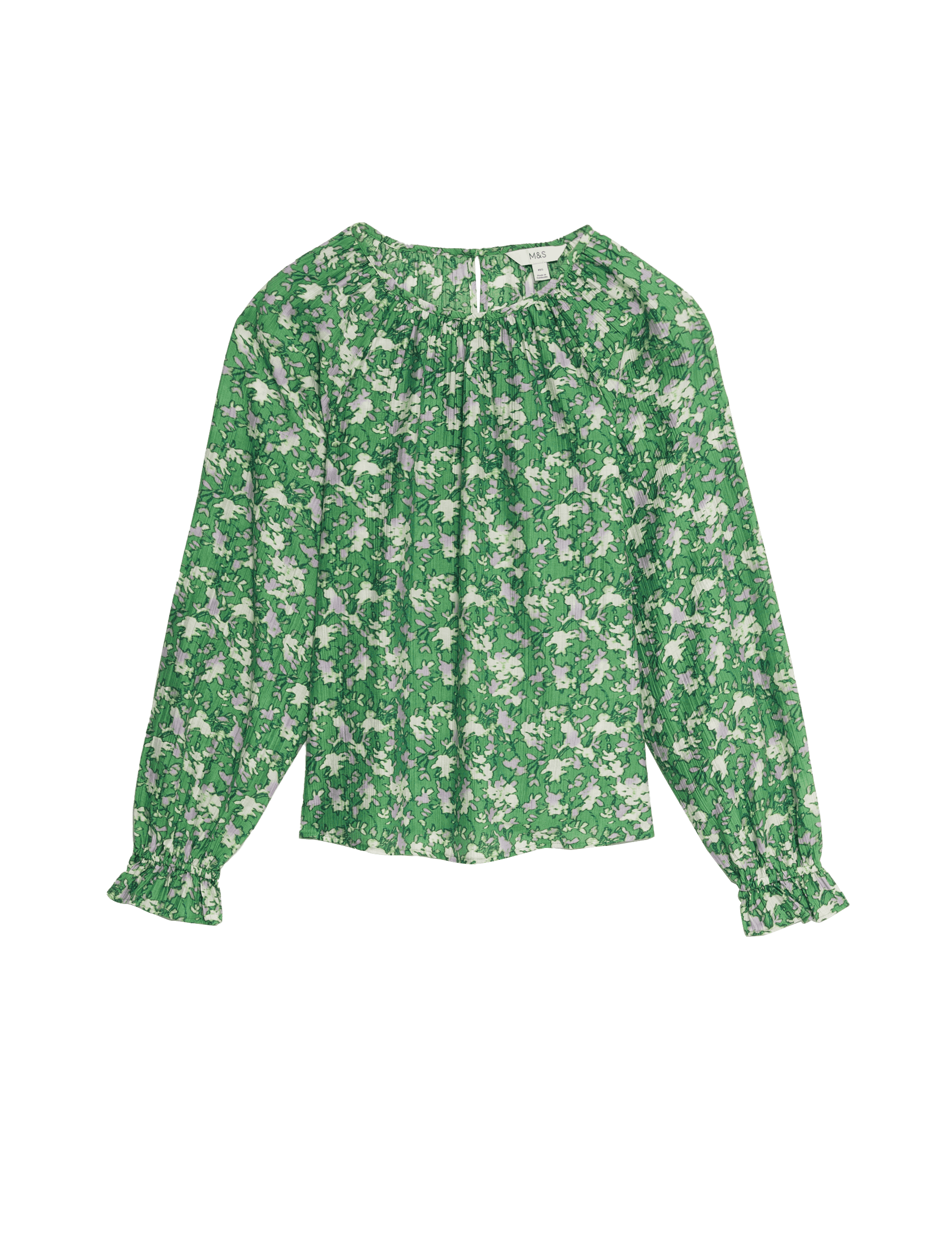 M&S Collection Women's Lyocell Rich Printed Blouse - 14REG - Green Mix, Black Mix,Green Mix