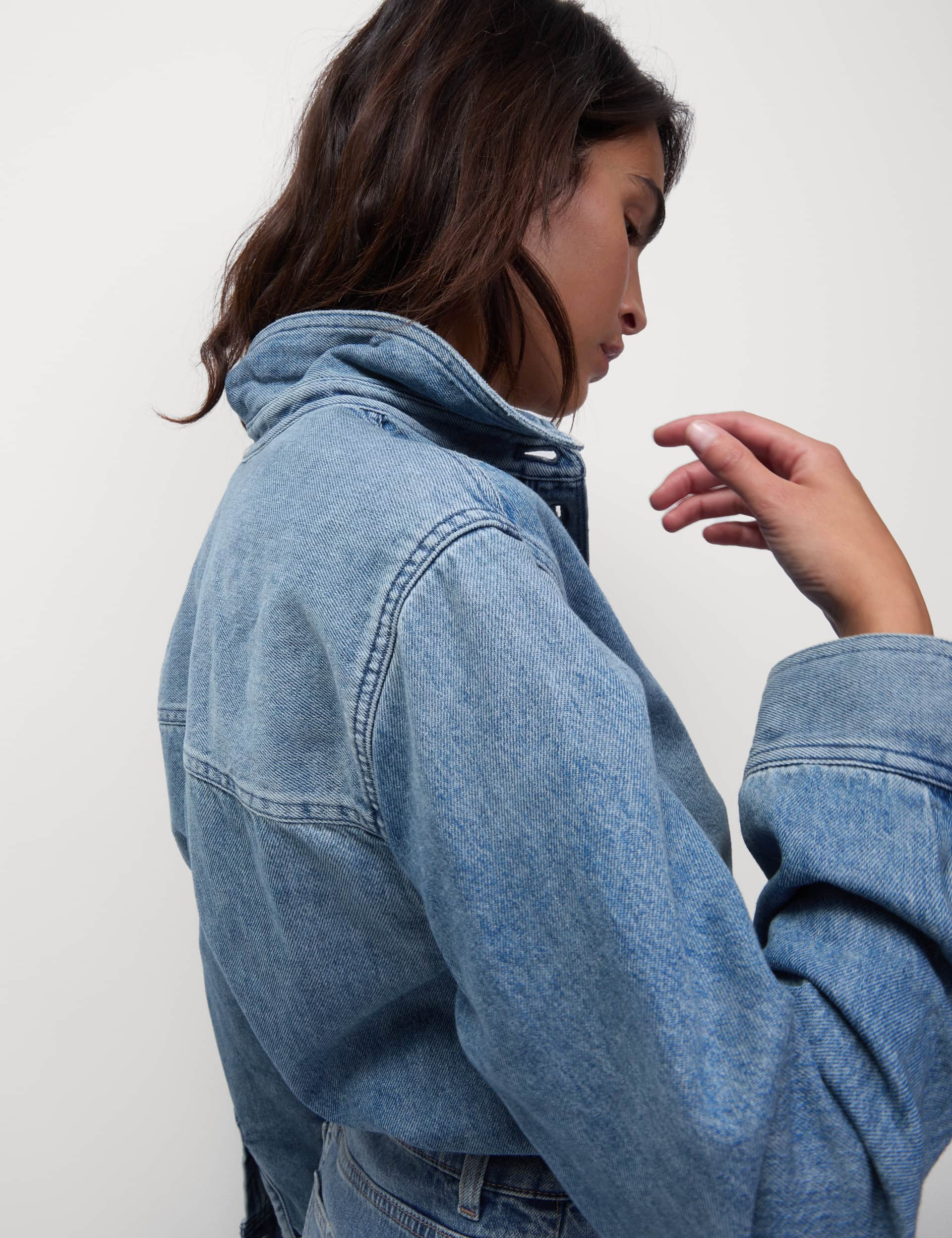 M&S Collection Women's Denim Collared Shirt - 14REG - Blue Denim, Blue Denim