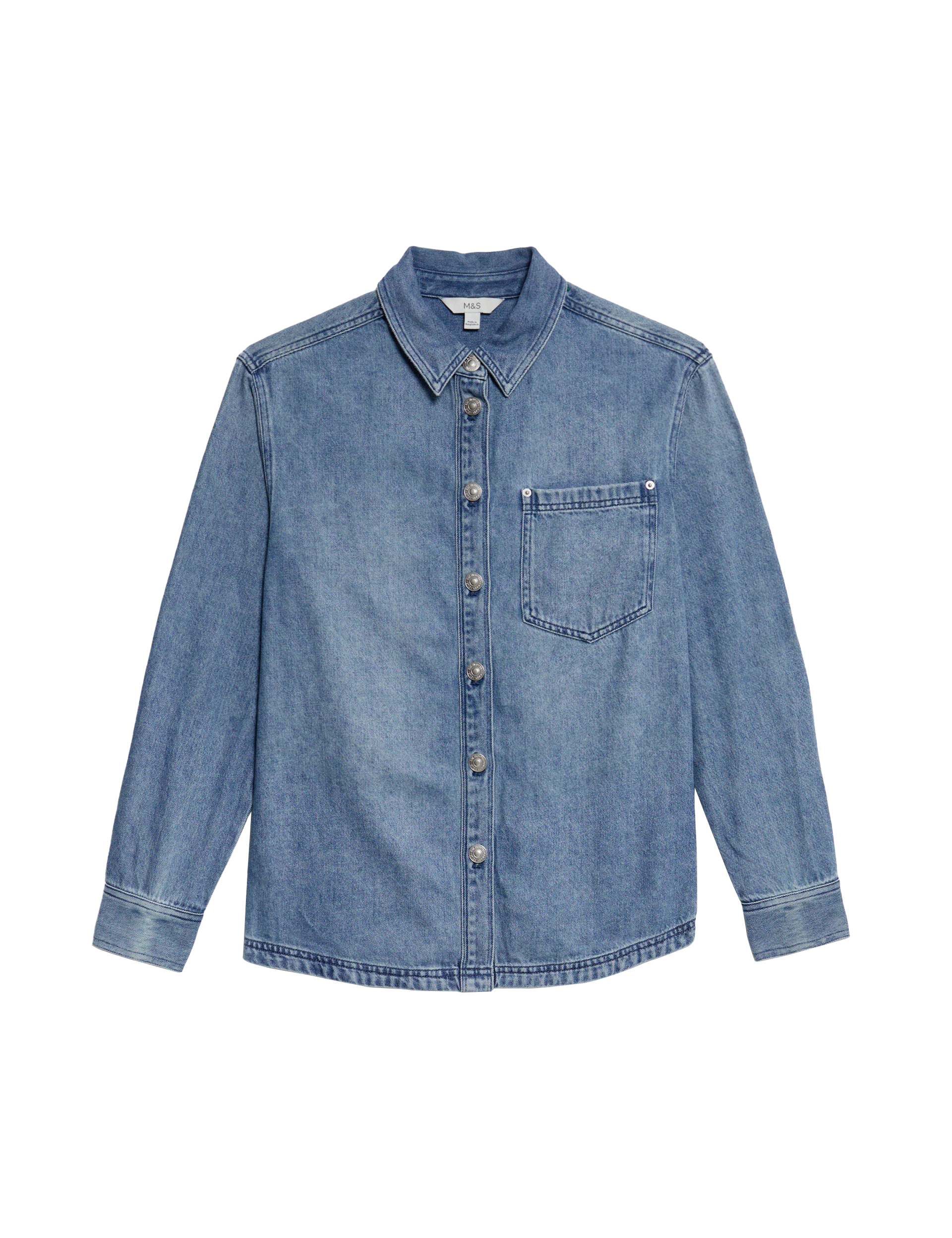 M&S Collection Women's Denim Collared Shirt - 14REG - Blue Denim, Blue Denim