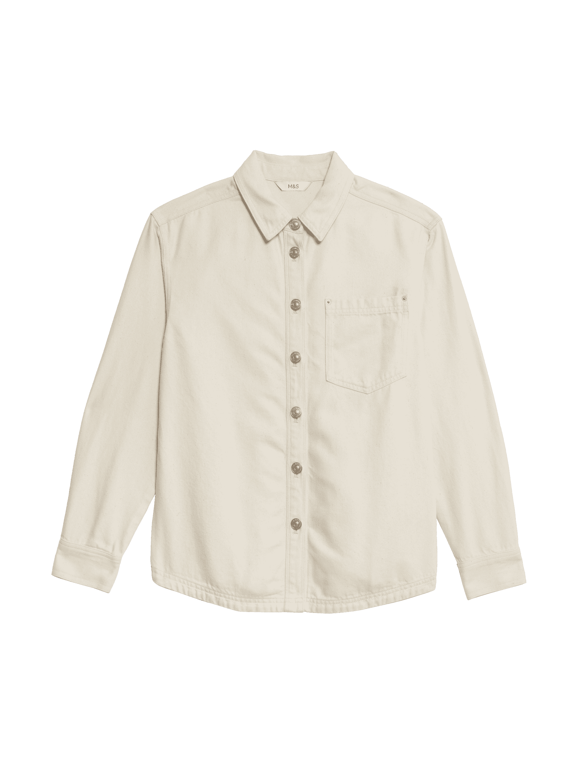 M&S Collection Women's Cotton Rich Denim Collared Shirt - 14REG - Ivory, Ivory