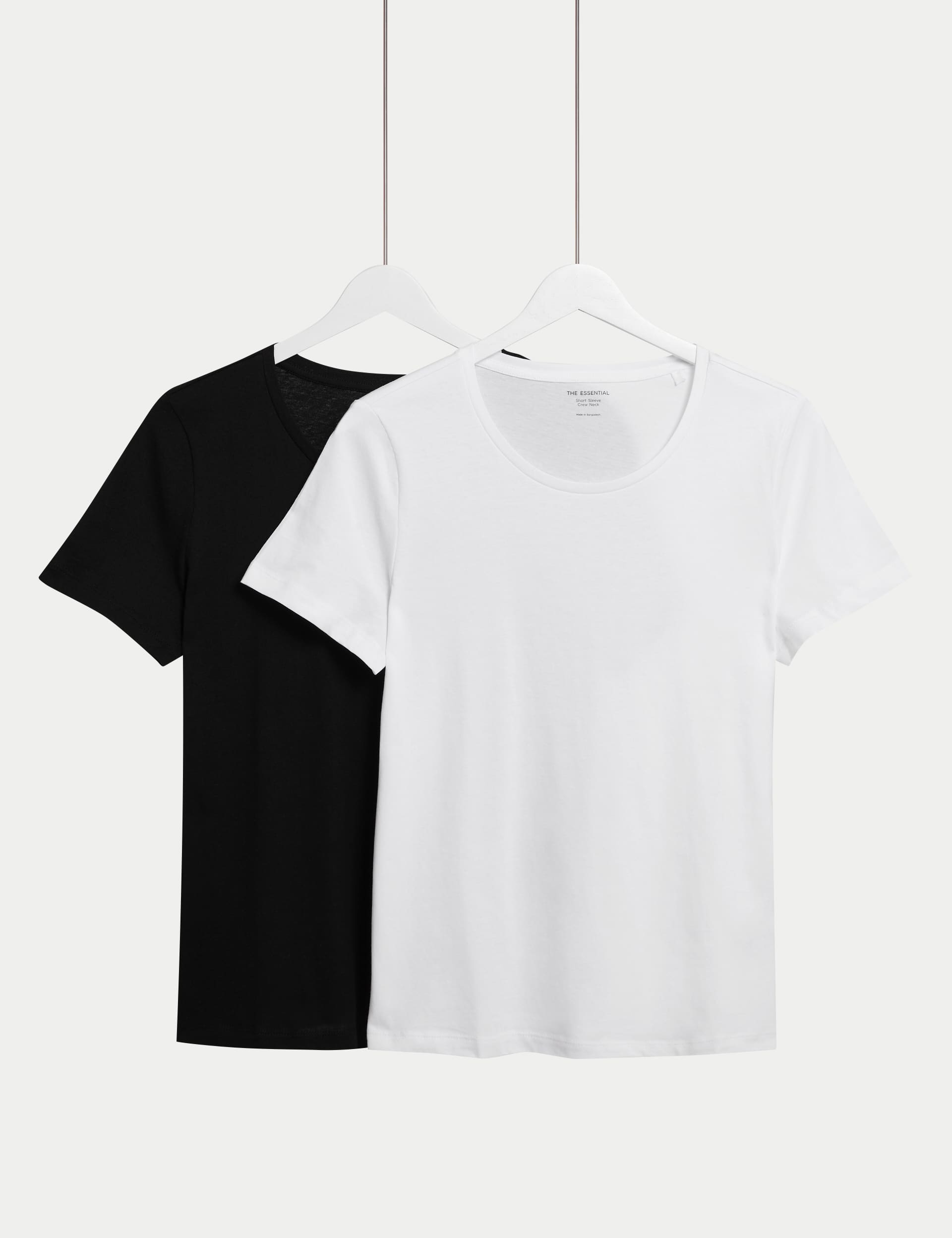 M&S Women's 2pk Pure Cotton T-Shirt - 12 - Black/White, Pink Mix,Black/White