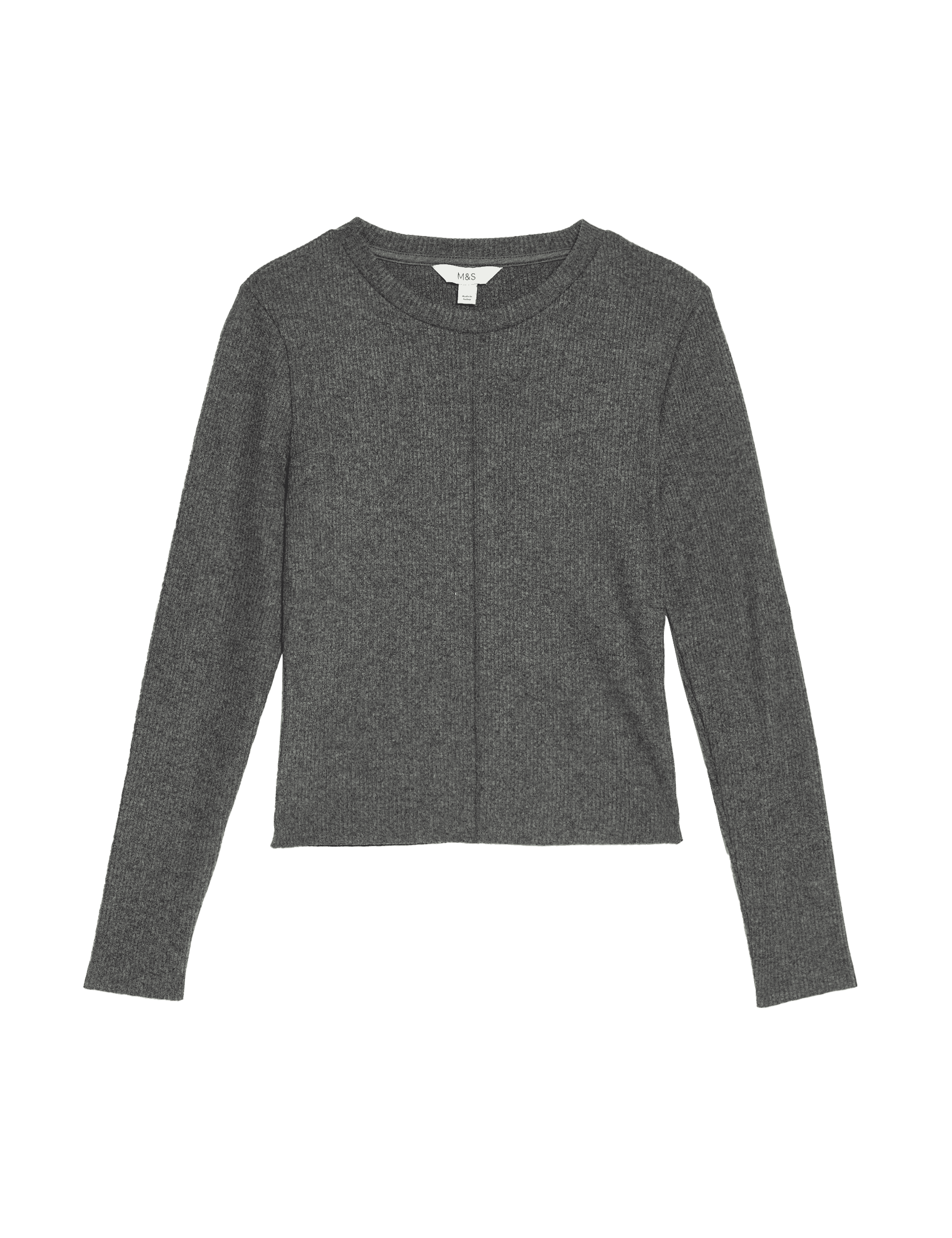 M&S Collection Women's Ribbed Cosy Long Sleeve Top - 14 - Charcoal, Charcoal