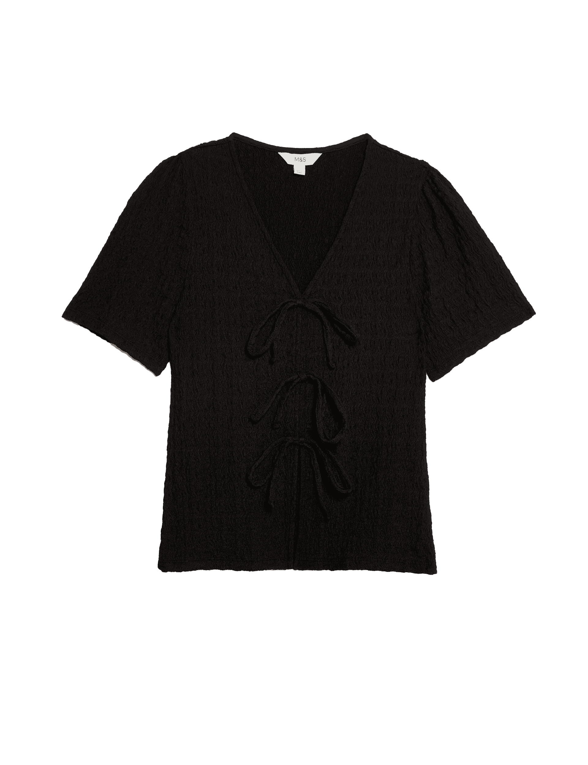 M&S Collection Women's Textured V-Neck Regular Fit Top - 14 - Black, Black