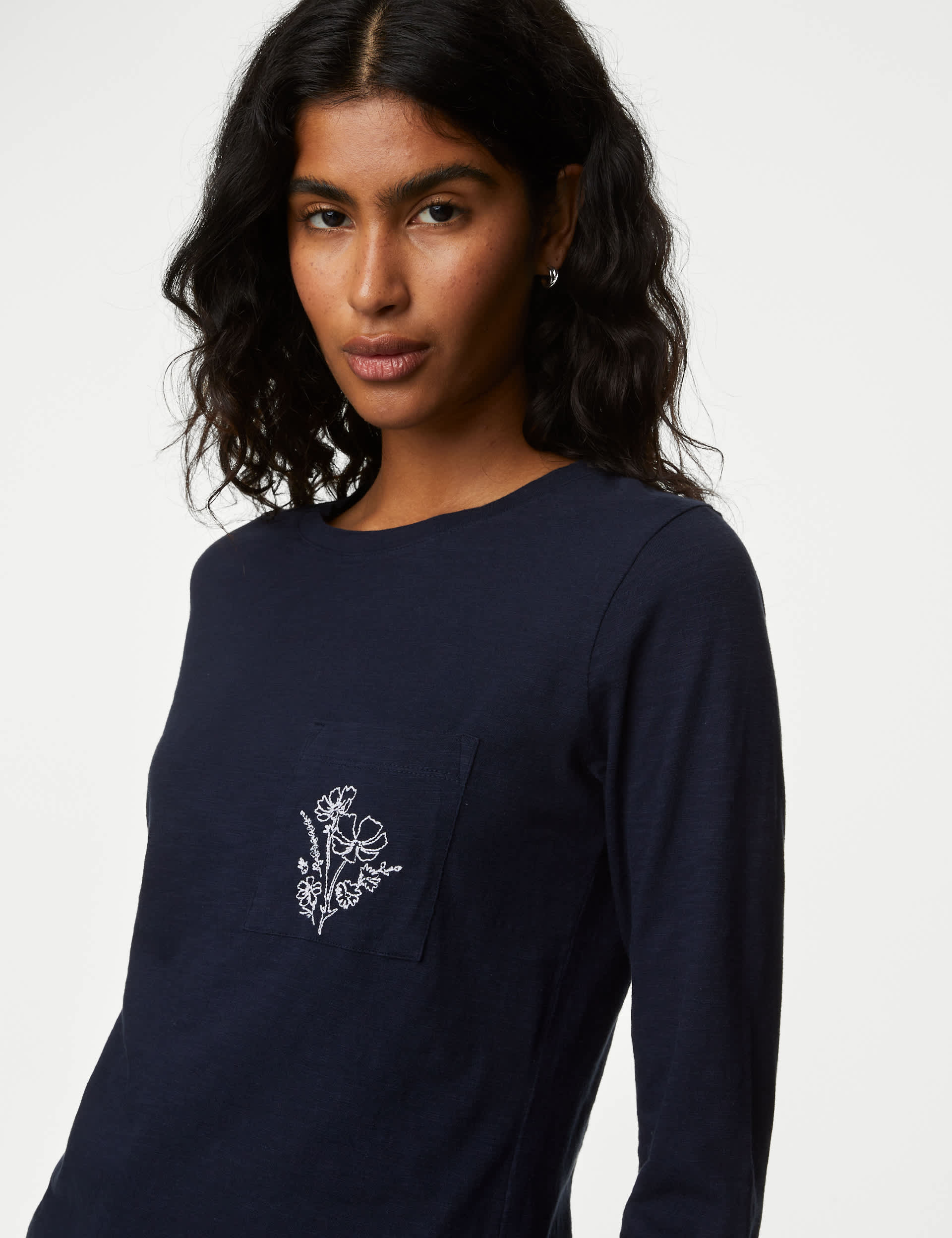 M&S Collection Women's Pure Cotton Printed Crew Neck T-Shirt - 8 - Navy Mix, Navy Mix