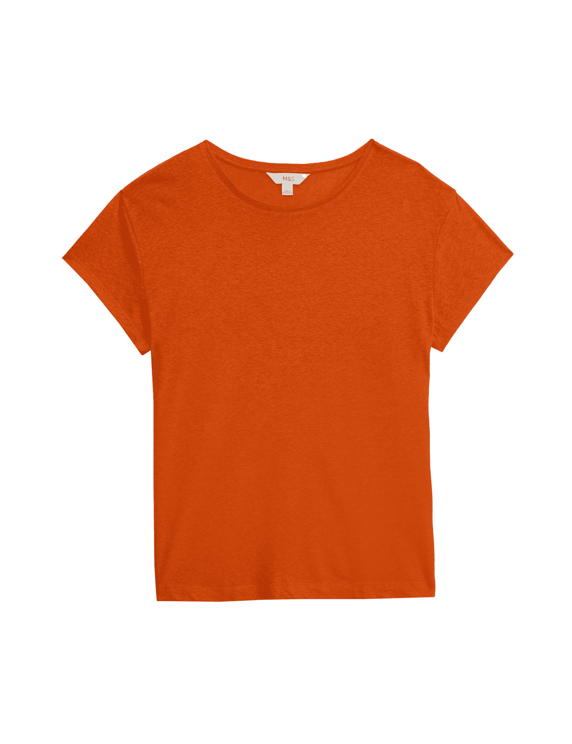 M&S Collection Women's Linen Blend T-Shirt - 14 - Marmalade, Marmalade