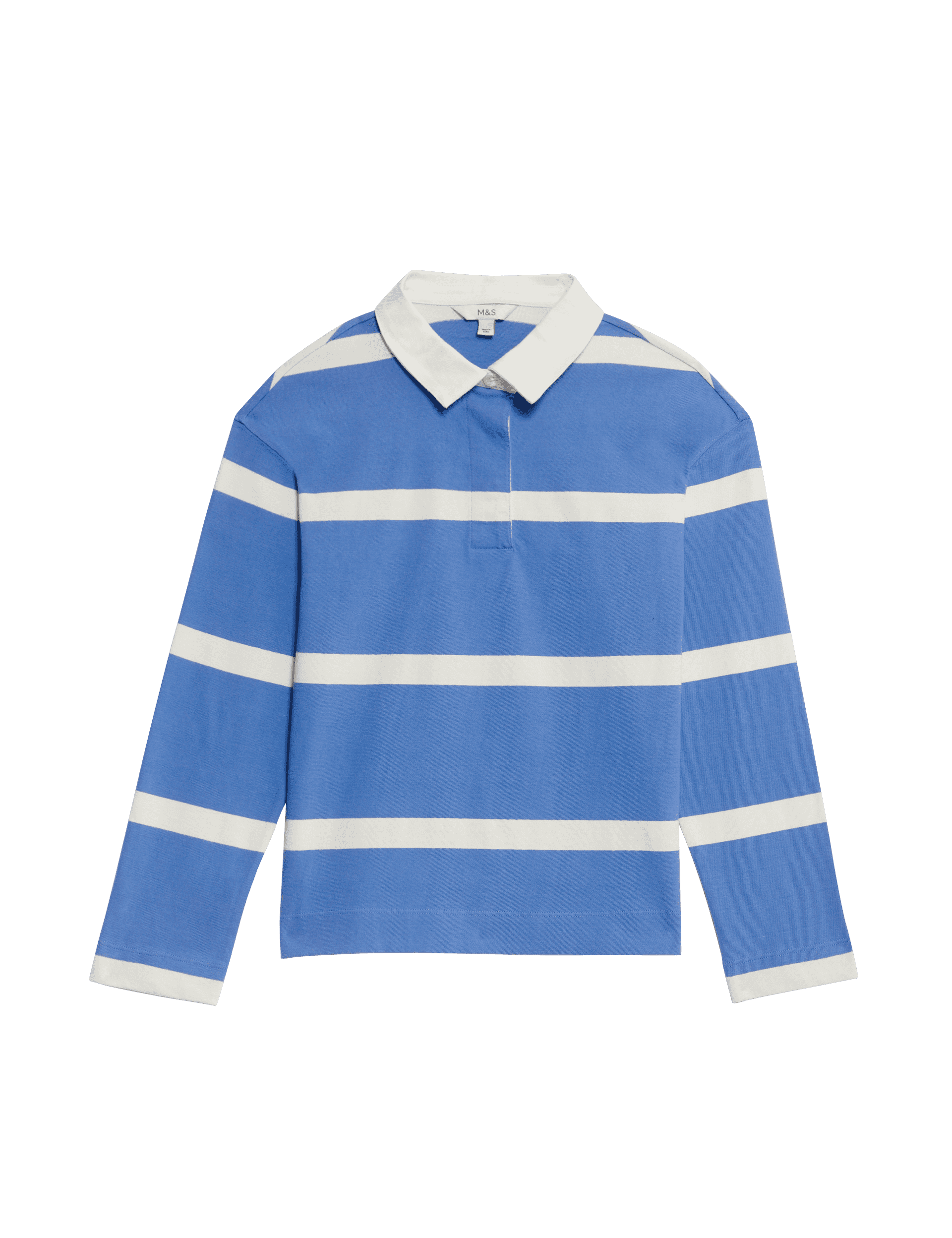 M&S Collection Women's Pure Cotton Striped Rugby Top - 14 - Blue Mix, Green Mix,Blue Mix