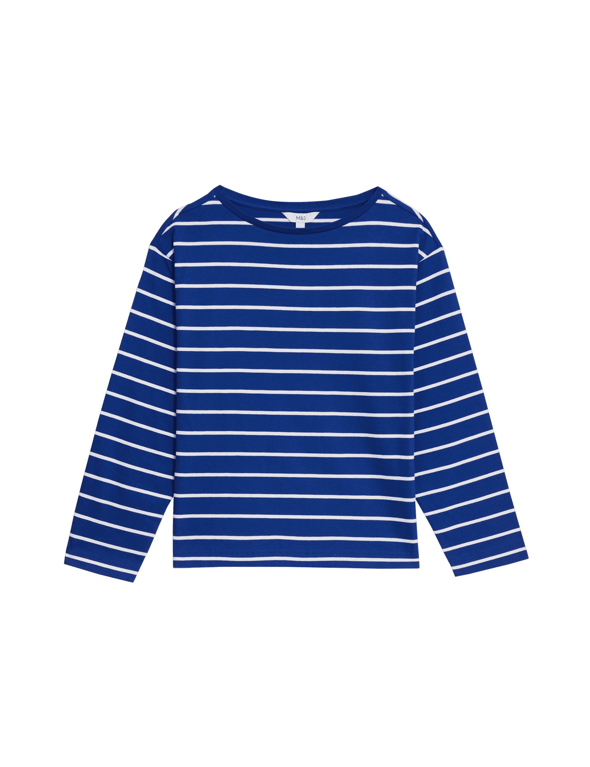 M&S Collection Women's Pure Cotton Oversized Striped Top - 12 - Dark Blue Mix, Dark Blue Mix,Green M