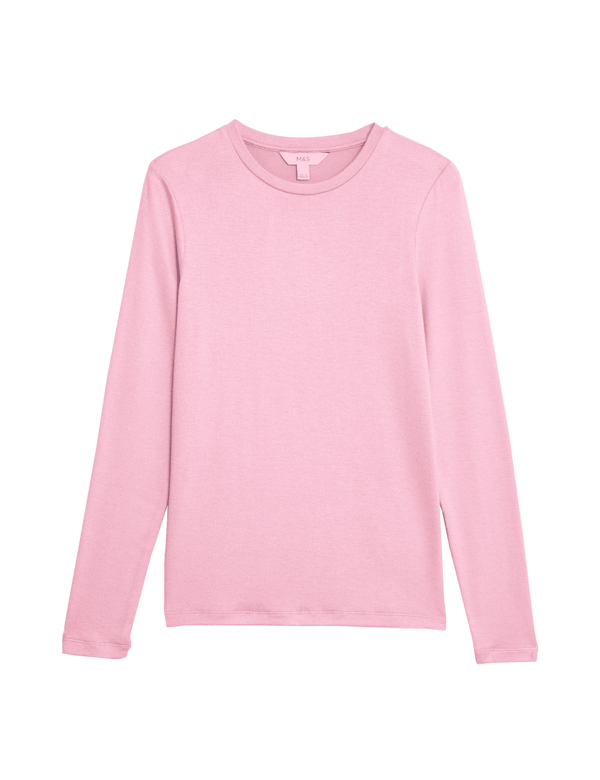 M&S Collection Women's Cosy Crew Neck Slim Fit Top - 8 - Rose Pink, Bitter Chocolate,Rose Pink,Natur