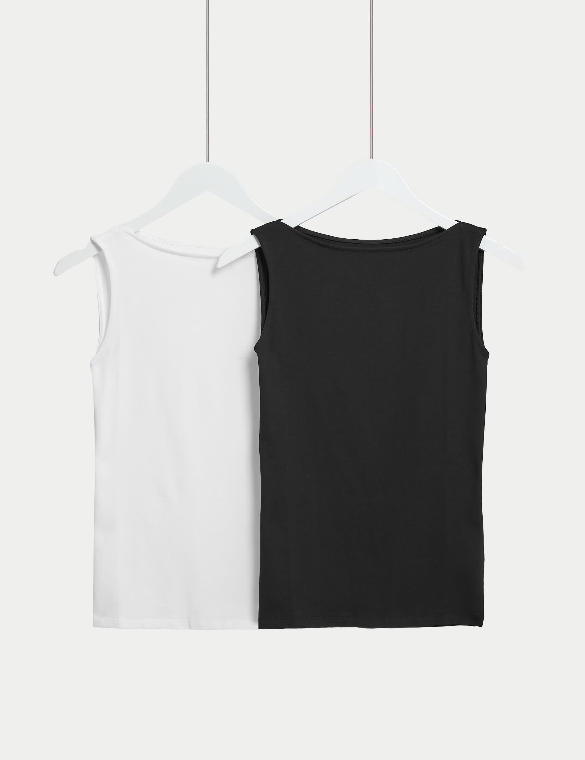 M&S Women's 2pk Cotton Rich Vests - 10 - Black/White, Black/White