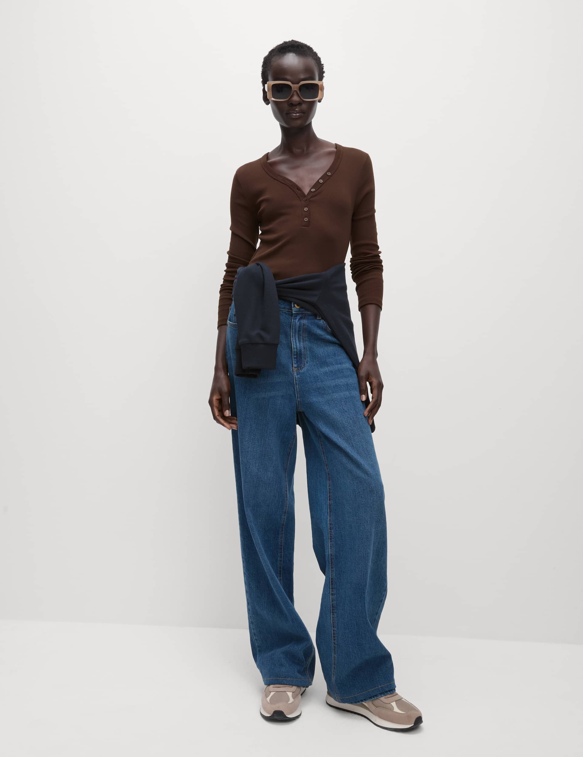 M&S Women's Cotton Rich Ribbed V-Neck Top