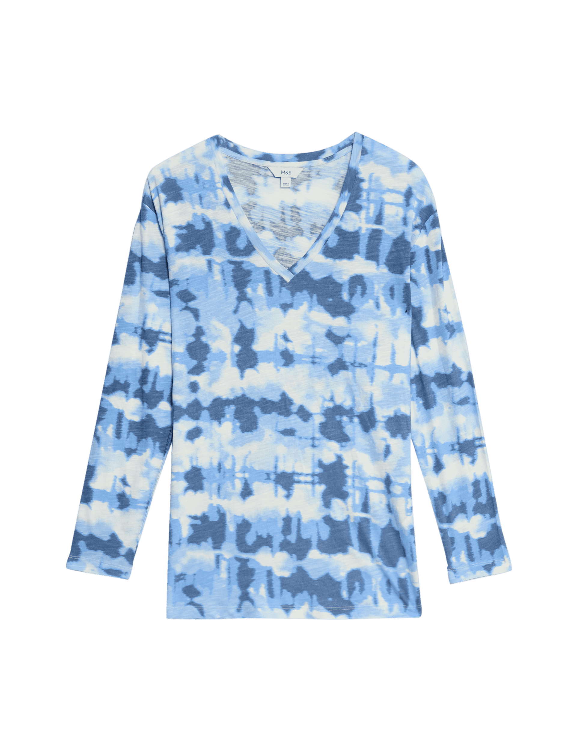 M&S Collection Women's Cotton Modal V-Neck Relaxed Top - 14 - Blue Mix, Blue Mix,Purple Mix