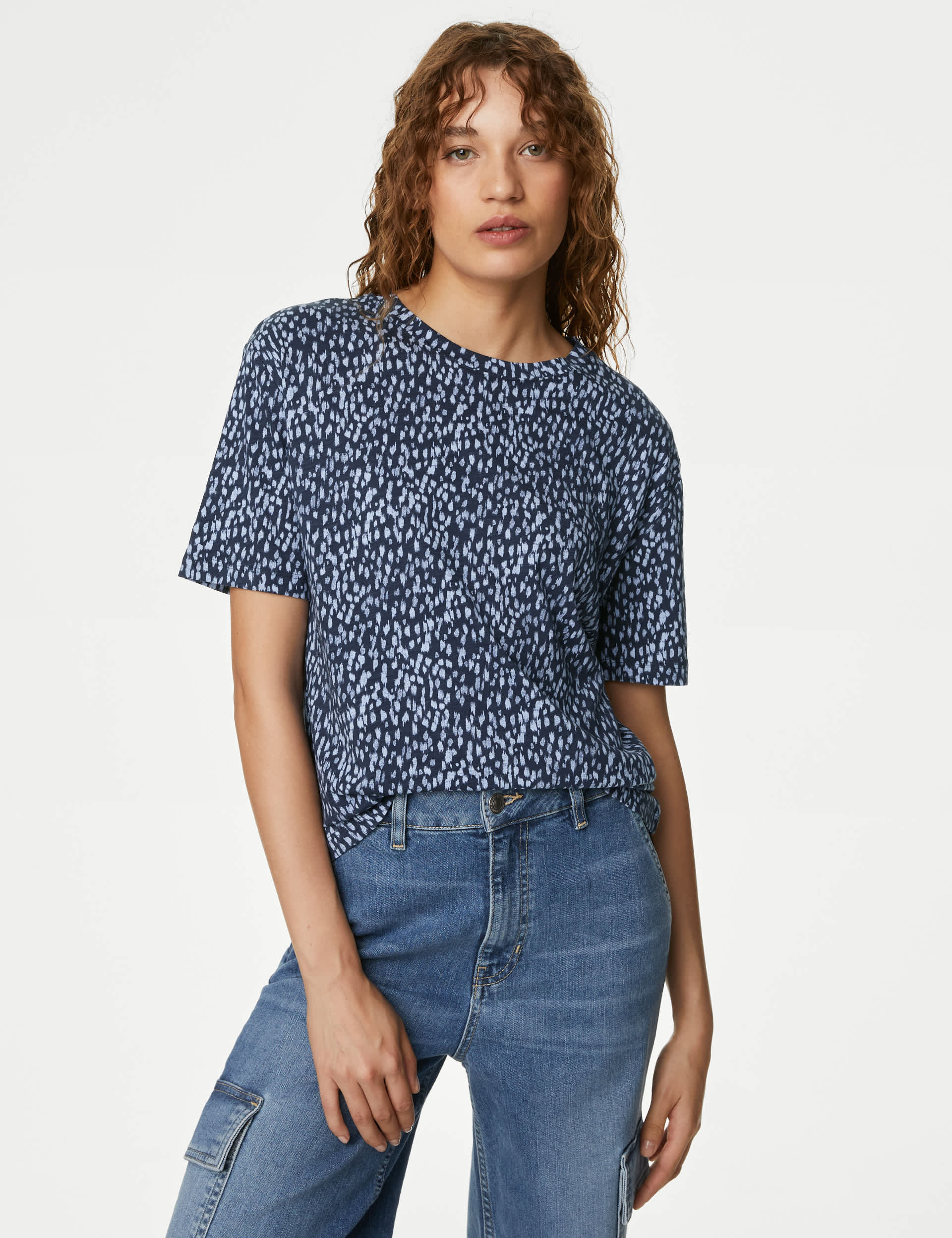 M&S Women's Cotton Modal Blend Printed T-Shirt