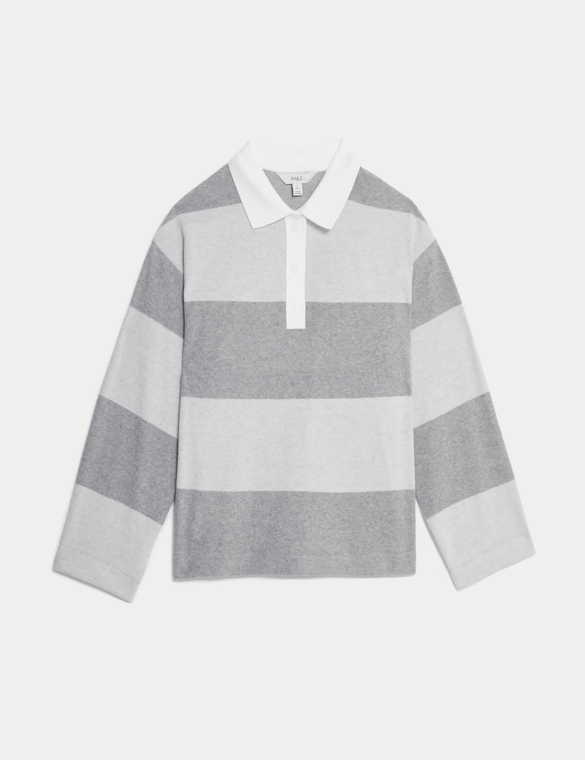 M&S Collection Women's Cotton Blend Striped Rugby Top - 24 - Grey Mix, Grey Mix