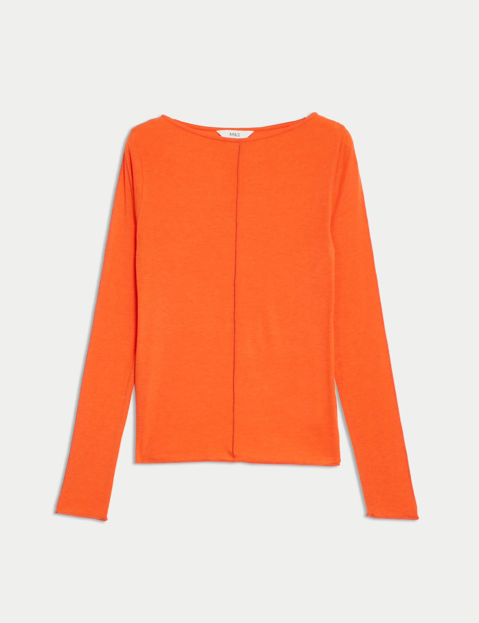 M&S Women's Lyocell Blend Ribbed Top with Wool - 14 - Bright Orange, Bright Orange