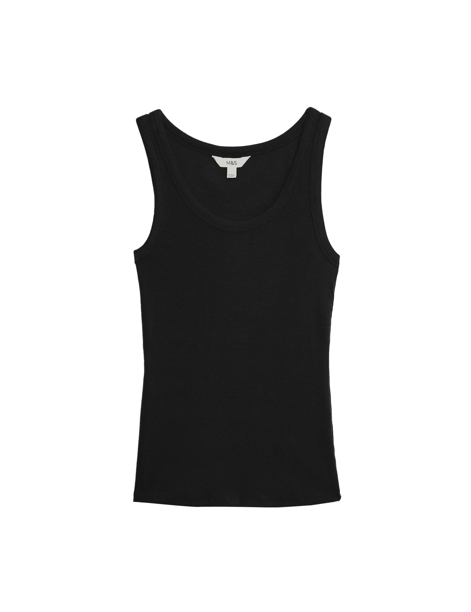 M&S Collection Women's Cotton Rich Ribbed Slim Fit Vest Top - 22 - Black, Black