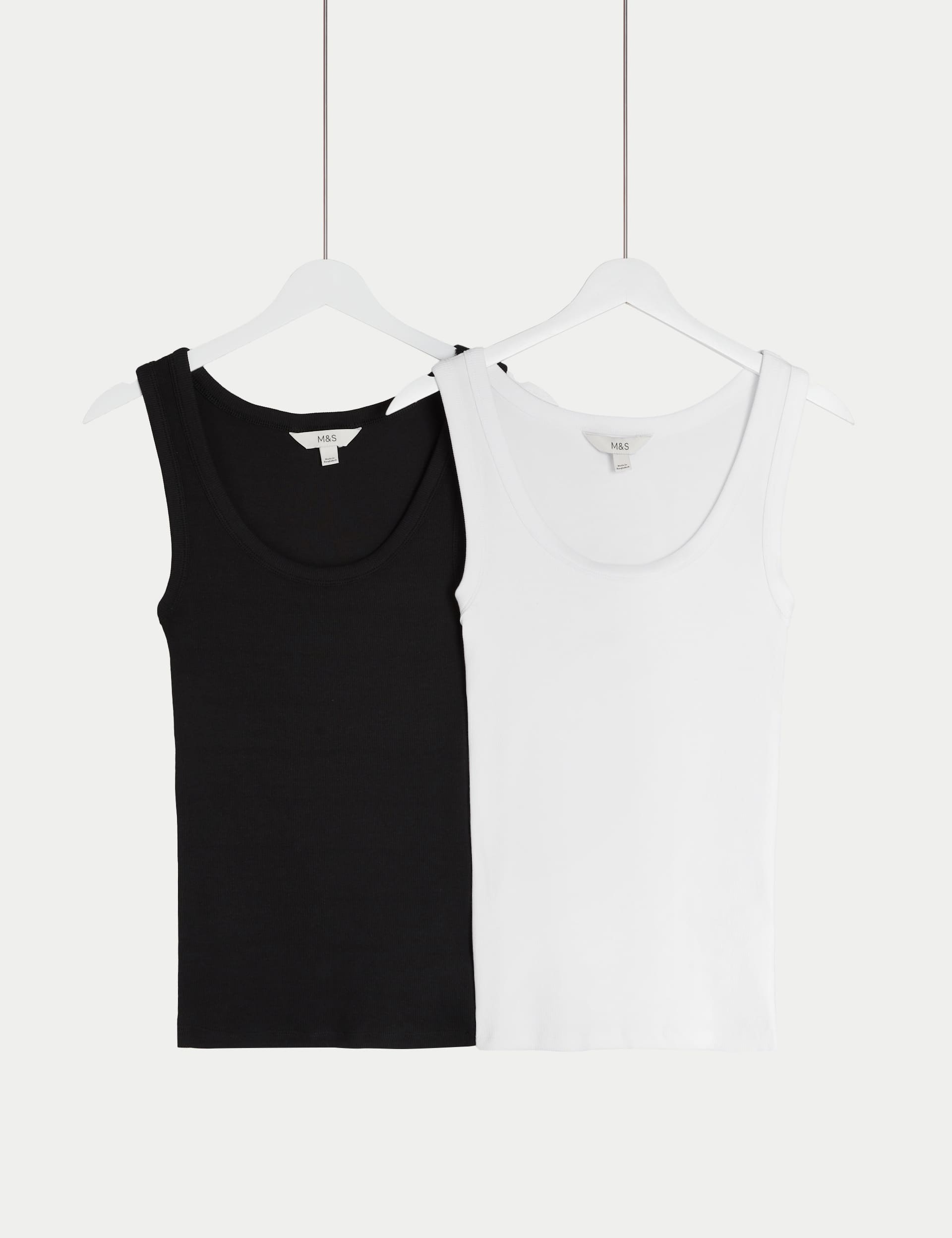 M&S Women's 2pk Cotton Rich Ribbed Vests - 22 - Black/White, Black/White