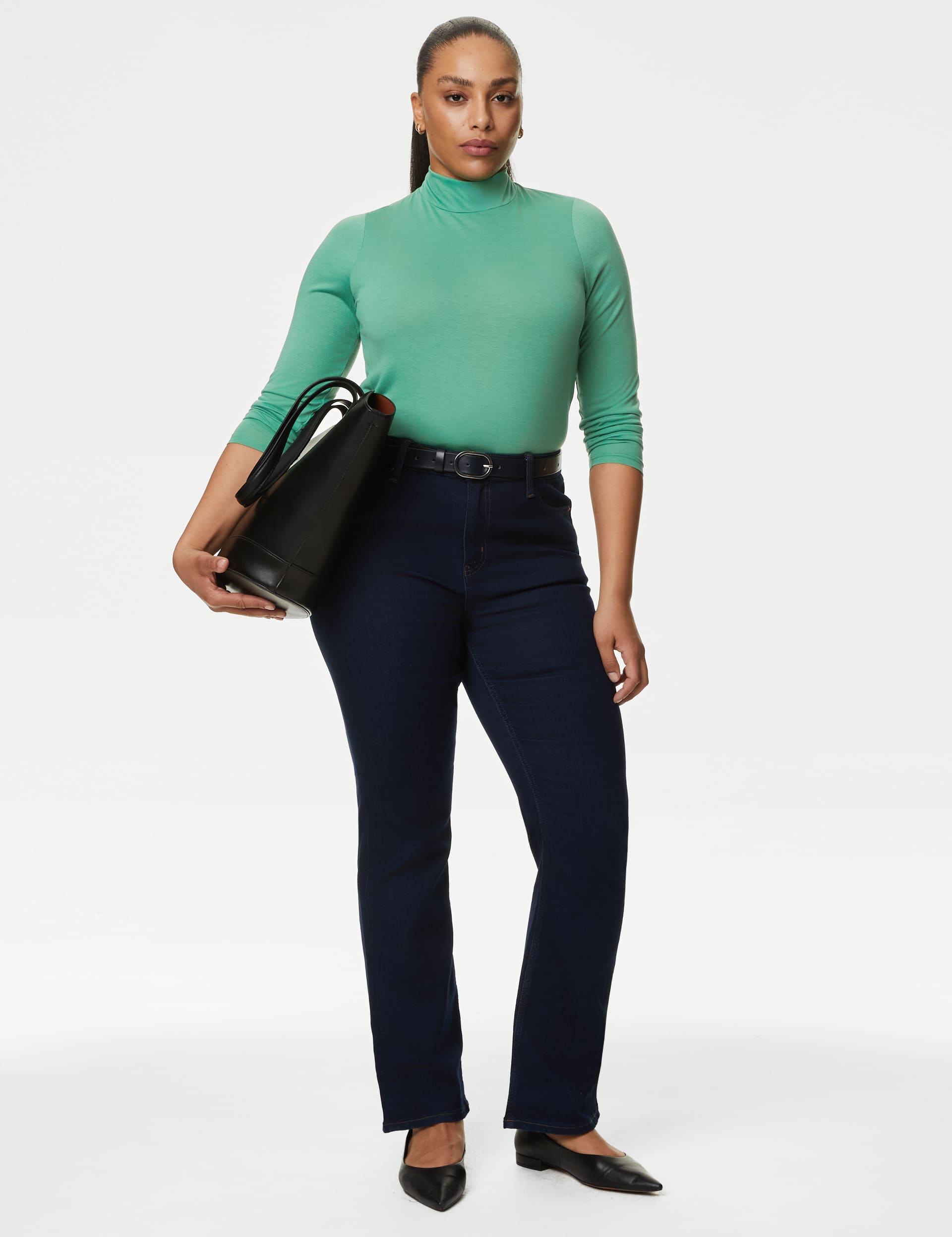 M&S Women's Jersey Roll Neck Relaxed Long Sleeve Top