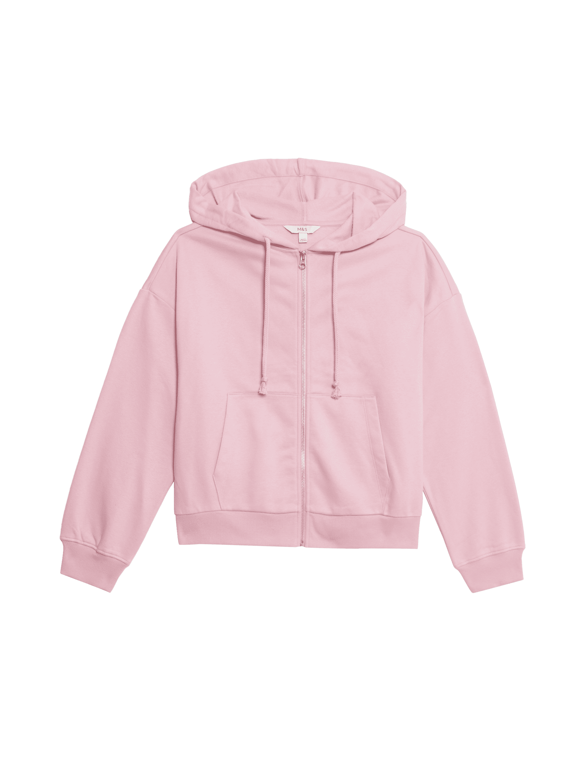 M&S Collection Women's Cotton Rich Zip Up Hoodie - M - Rose Pink, Rose Pink,Midnight Navy