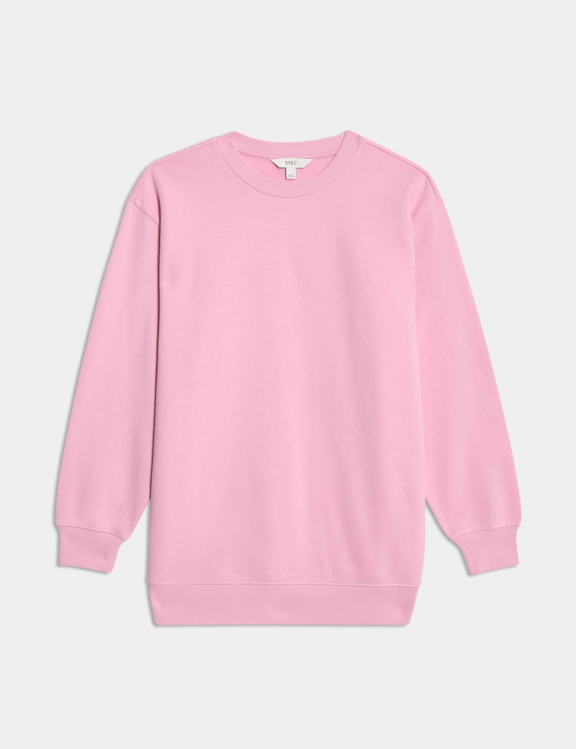 M&S Collection Women's Cotton Rich Oversized Longline Sweatshirt - M - Rose Pink, Black,Rose Pink