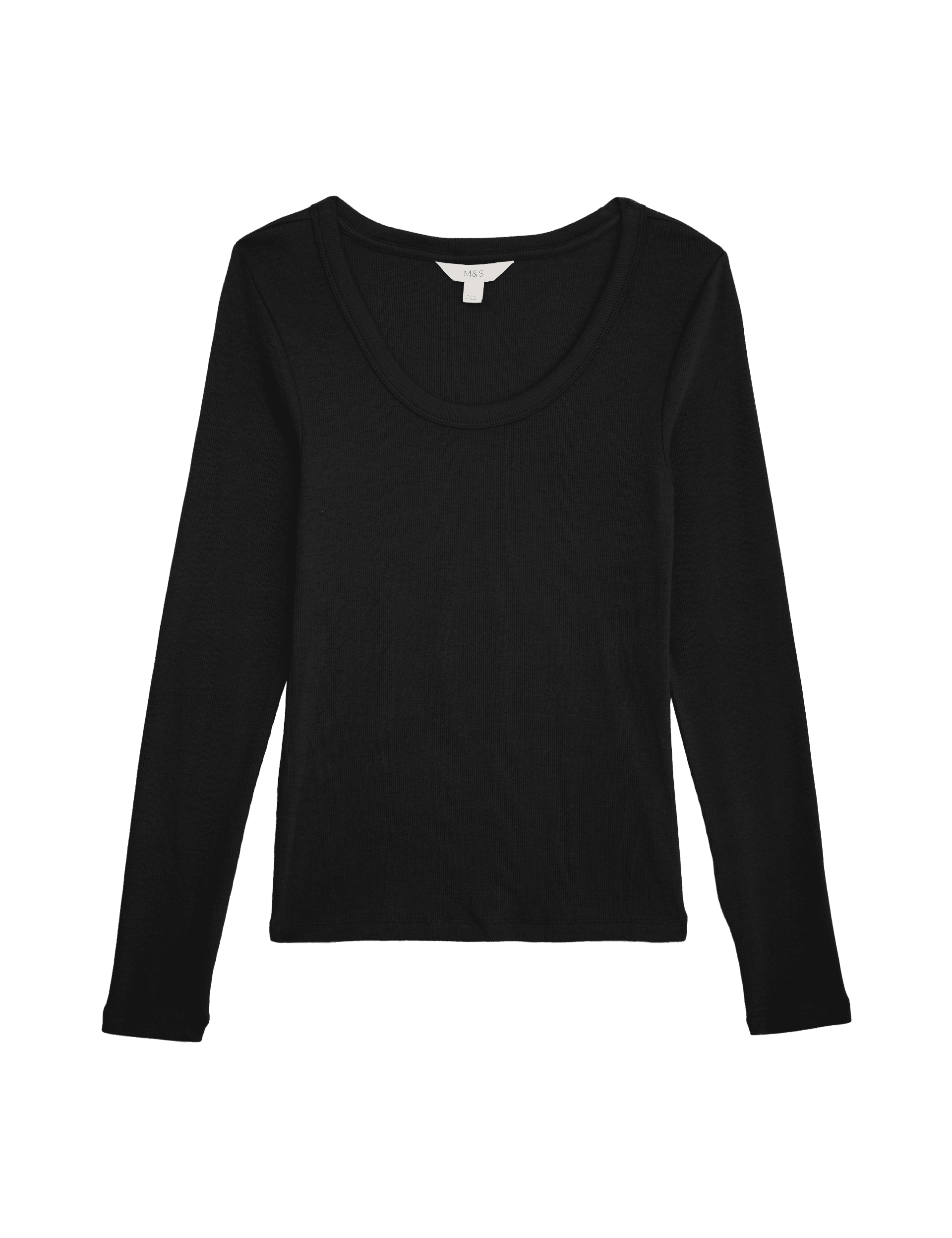 M&S Collection Women's Cotton Rich Ribbed Scoop Neck Top - 12 - Black, Soft White,Dark Red,Black