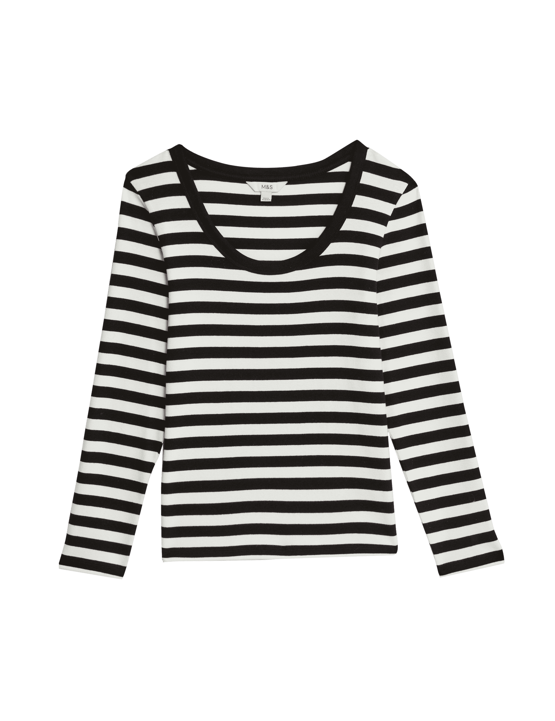 M&S Collection Women's Cotton Rich Striped Top - 12 - Black Mix, Black Mix