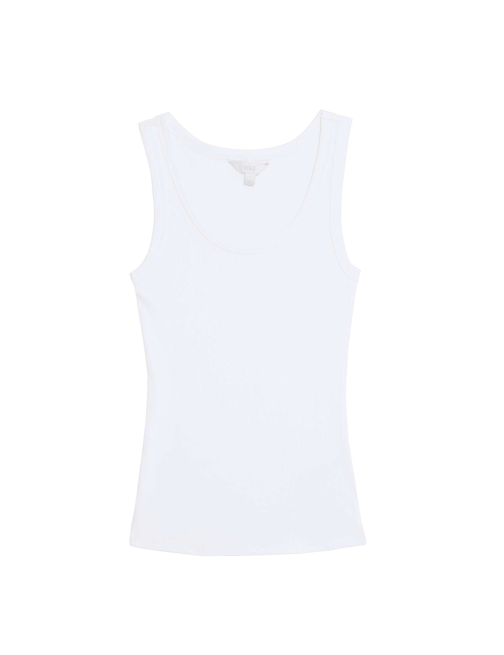 M&S Collection Women's Cotton Rich Ribbed Slim Fit Vest Top - 12 - Soft White, Soft White,Poppy,Blac