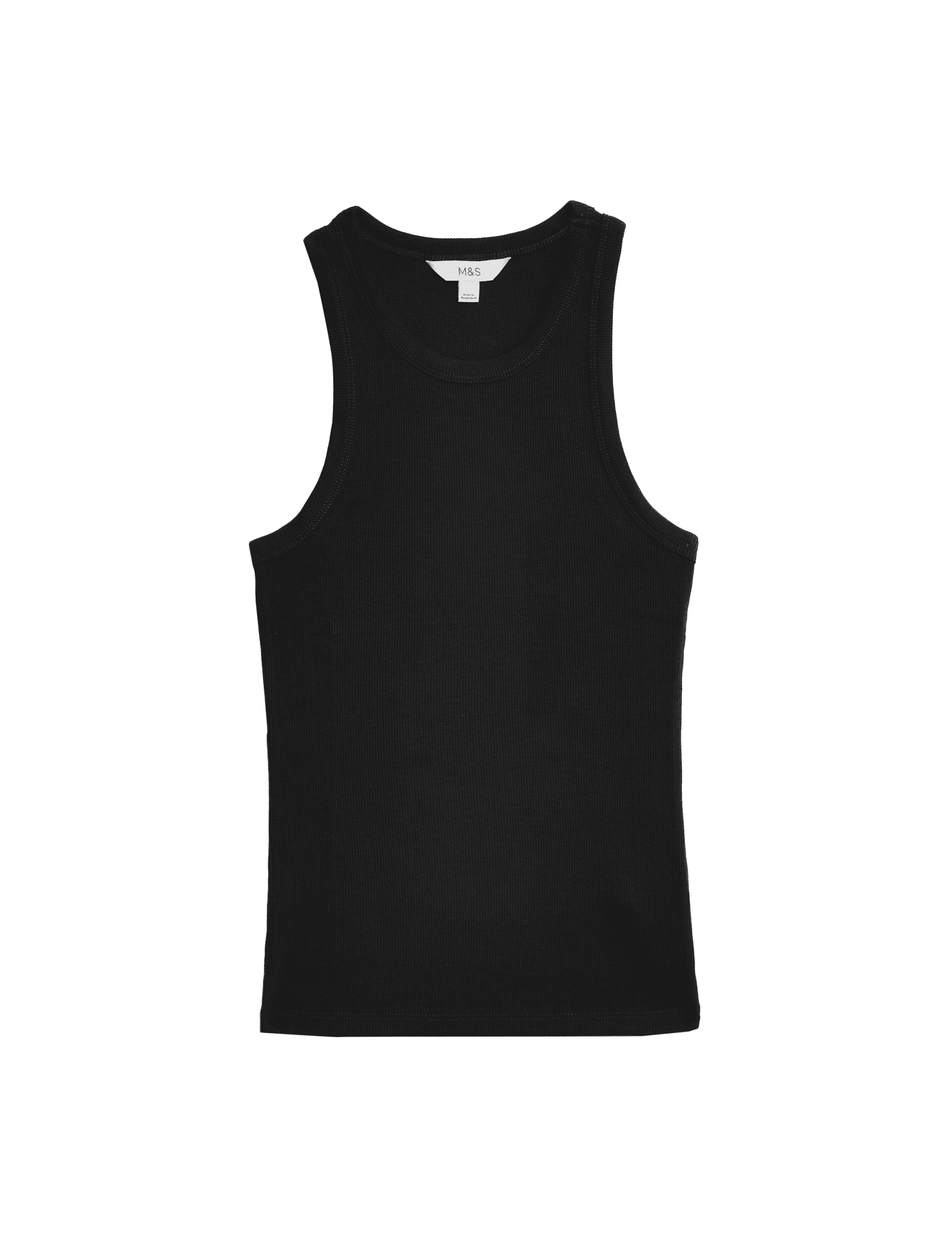 M&S Collection Women's Cotton Rich Ribbed Racer Back Vest - 12 - Black, Sherwood,Black