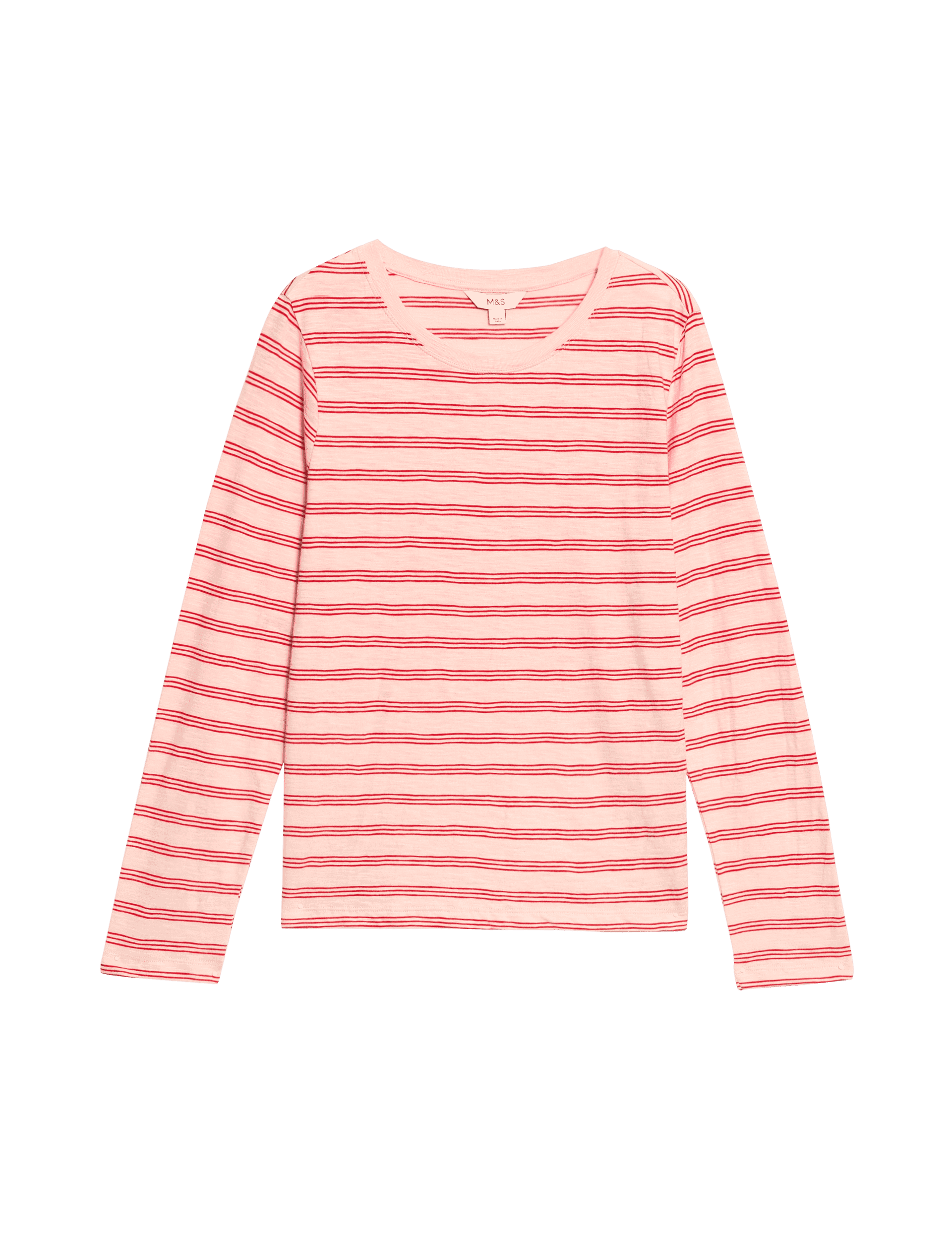 M&S Collection Women's Pure Cotton Striped Regular Fit Top - 14 - Pink Mix, Black Mix,Pink Mix