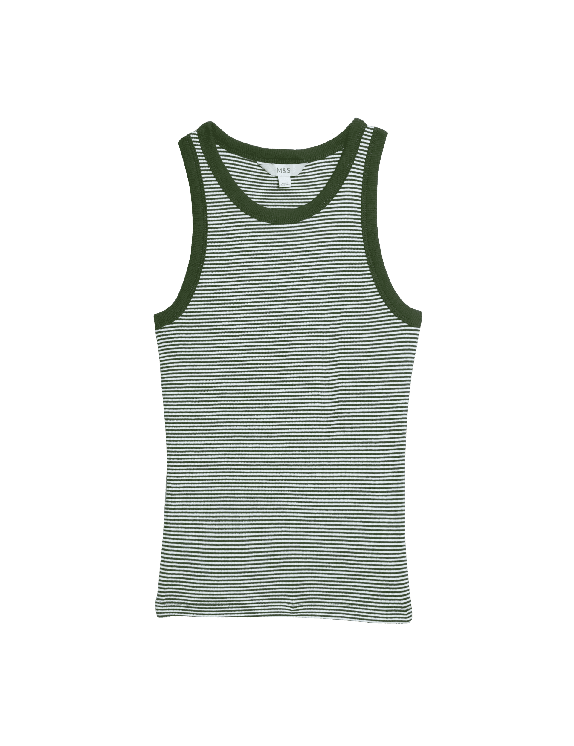 M&S Collection Women's Cotton Rich Striped Racer Back Vest - 12 - Green Mix, Green Mix,Mauve Mix