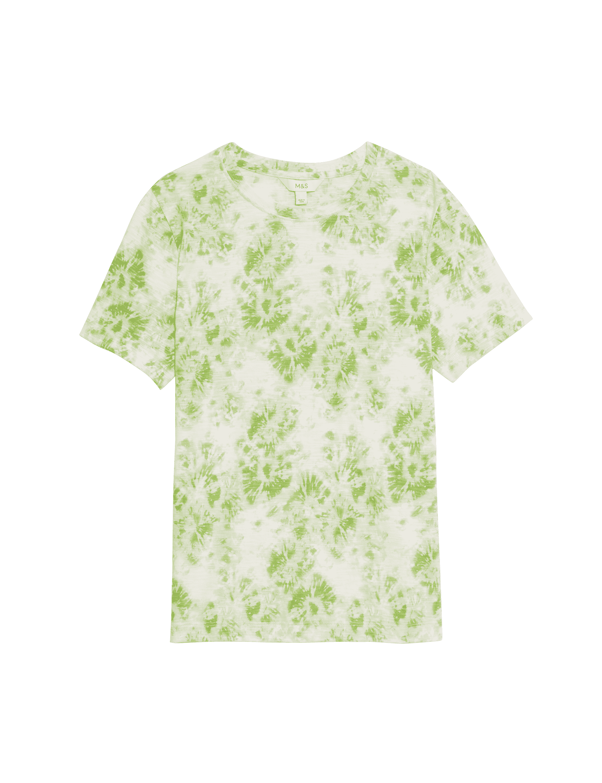 M&S Collection Women's Pure Cotton Printed T-Shirt - 14 - Green Mix, Blue Mix,Green Mix