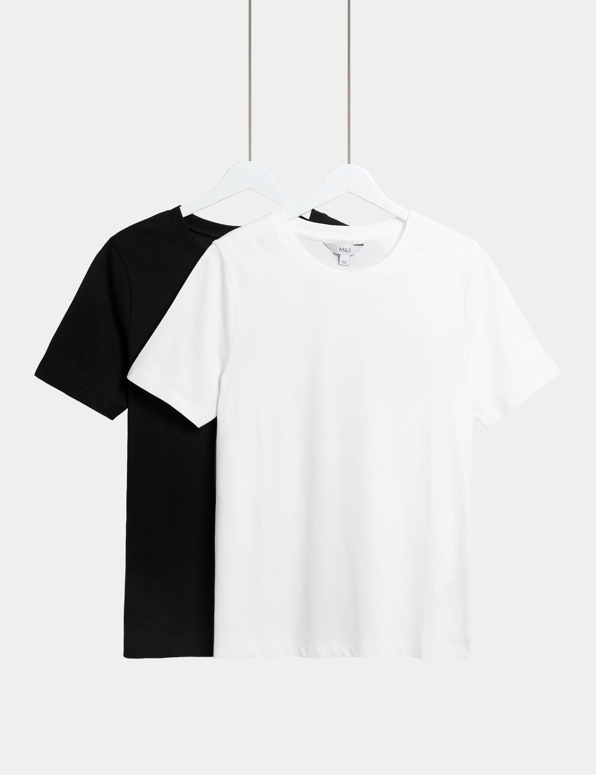 M&S Collection Women's 2 Pack Pure Cotton T-Shirt - 14 - Black/White, Black/White