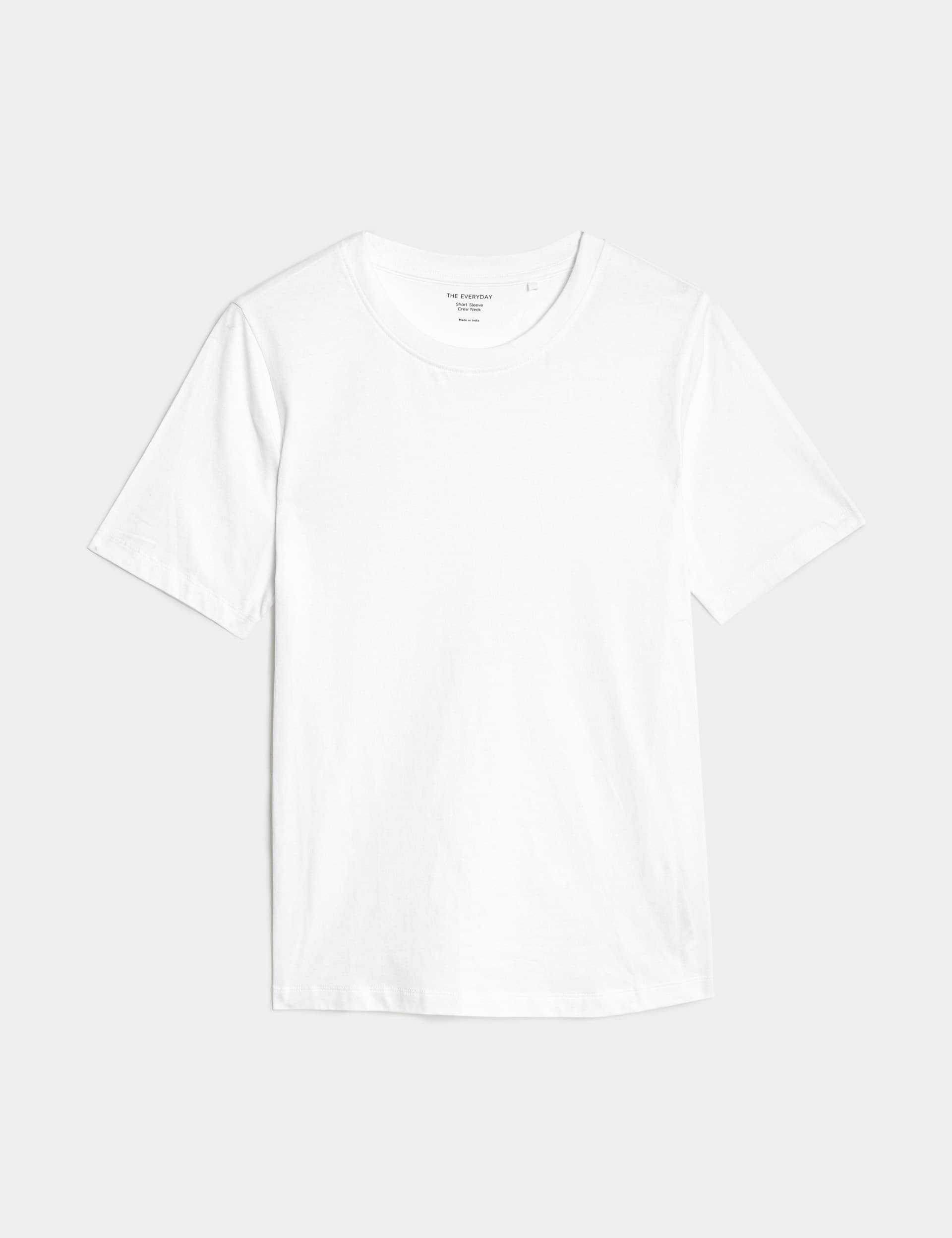 M&S Women's Pure Cotton Everyday Fit T-Shirt - 12 - White, Poppy,Navy,White,Pink,Iris