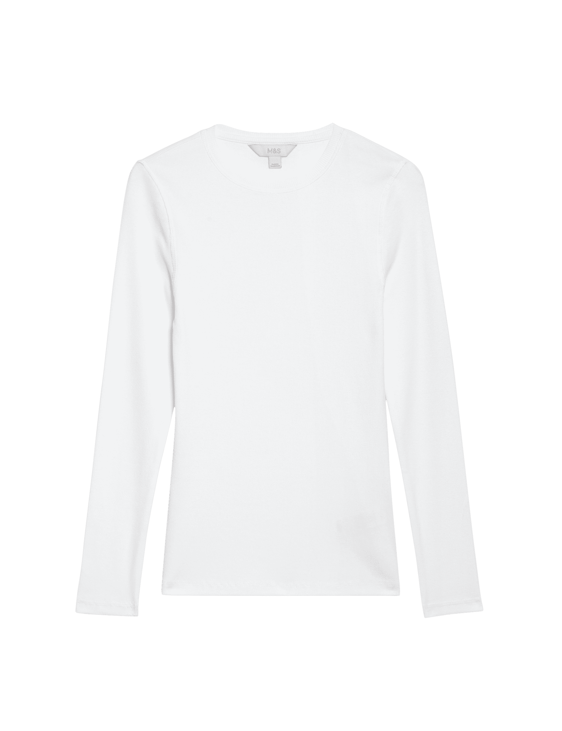 M&S Collection Women's Cotton Rich Ribbed Top - 18 - Soft White, Black,Soft White,Turquoise