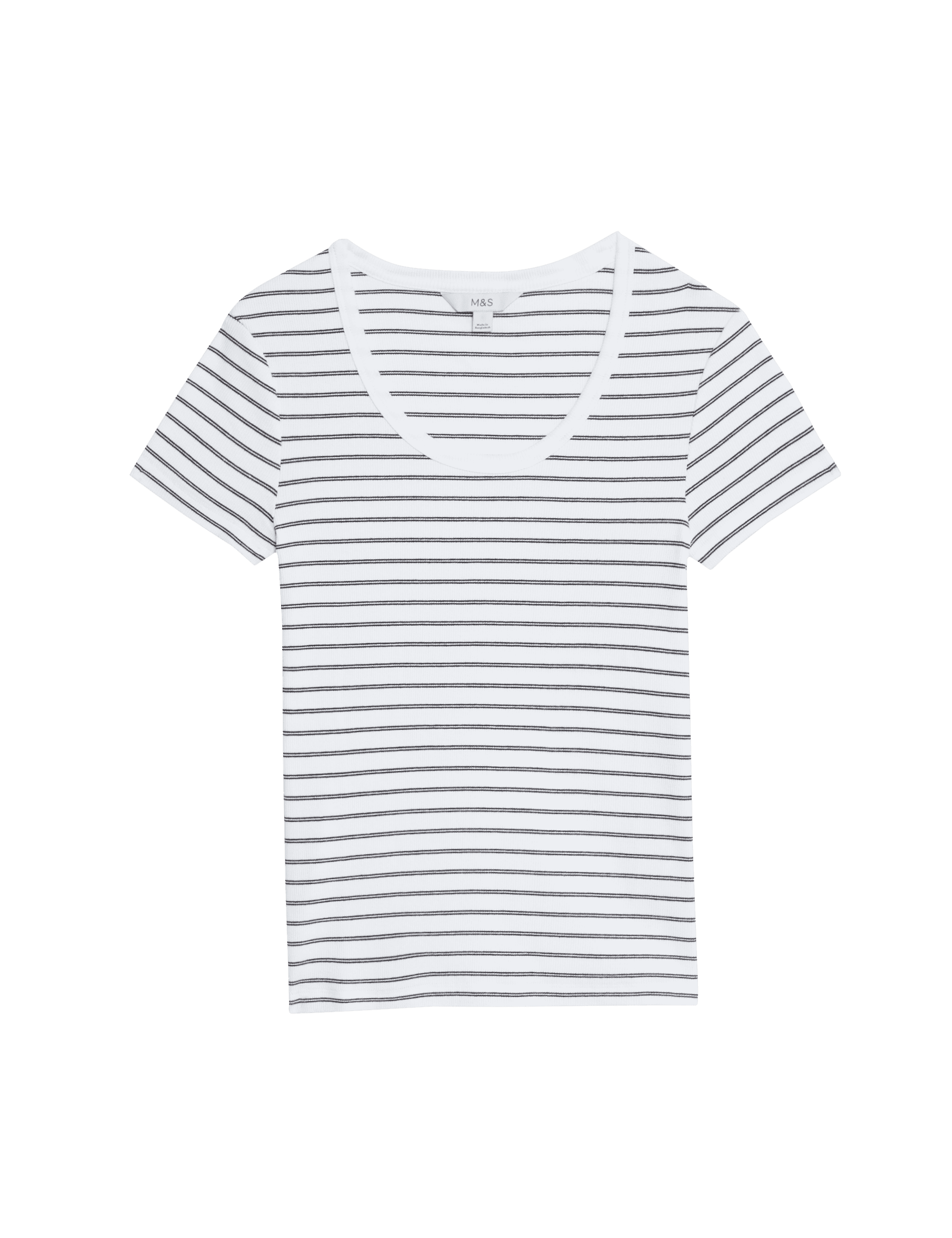 M&S Collection Women's Cotton Rich Striped Scoop Neck T-Shirt - 10 - White Mix, White Mix