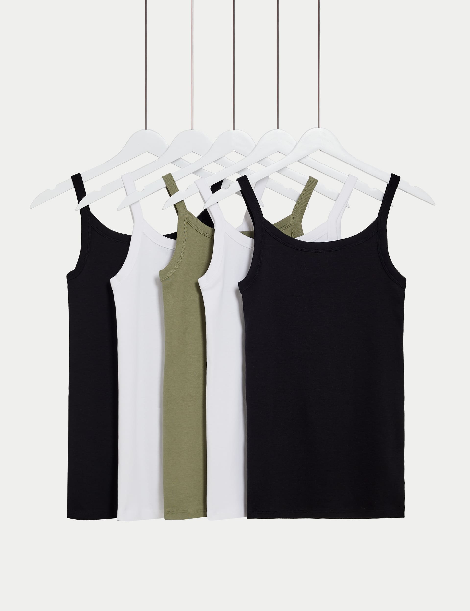 M&S Women's 5pk Pure Cotton Slim Fit Vests - 14 - Black/White, Black/White