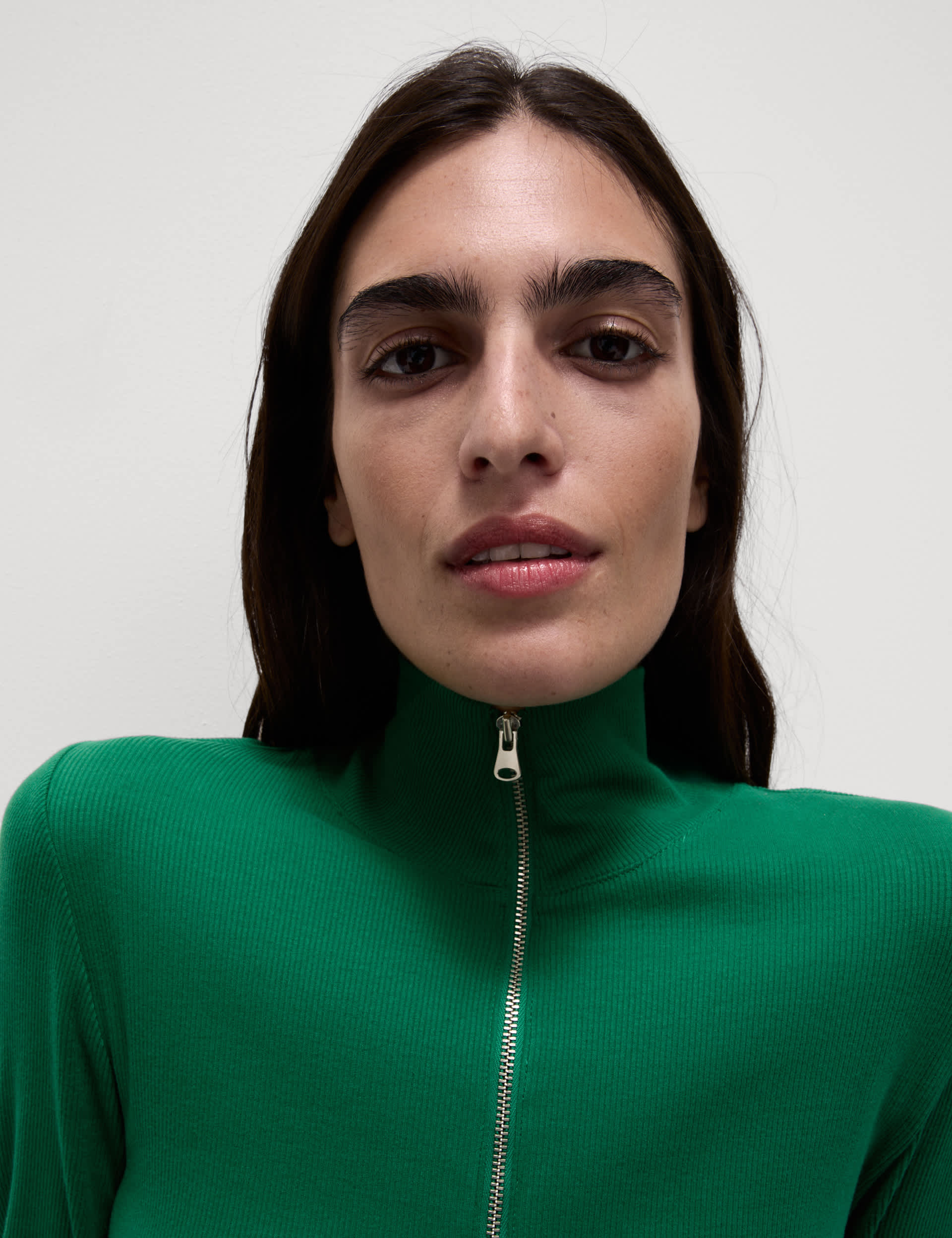 M&S Women's Cotton Rich Ribbed Half Zip Top